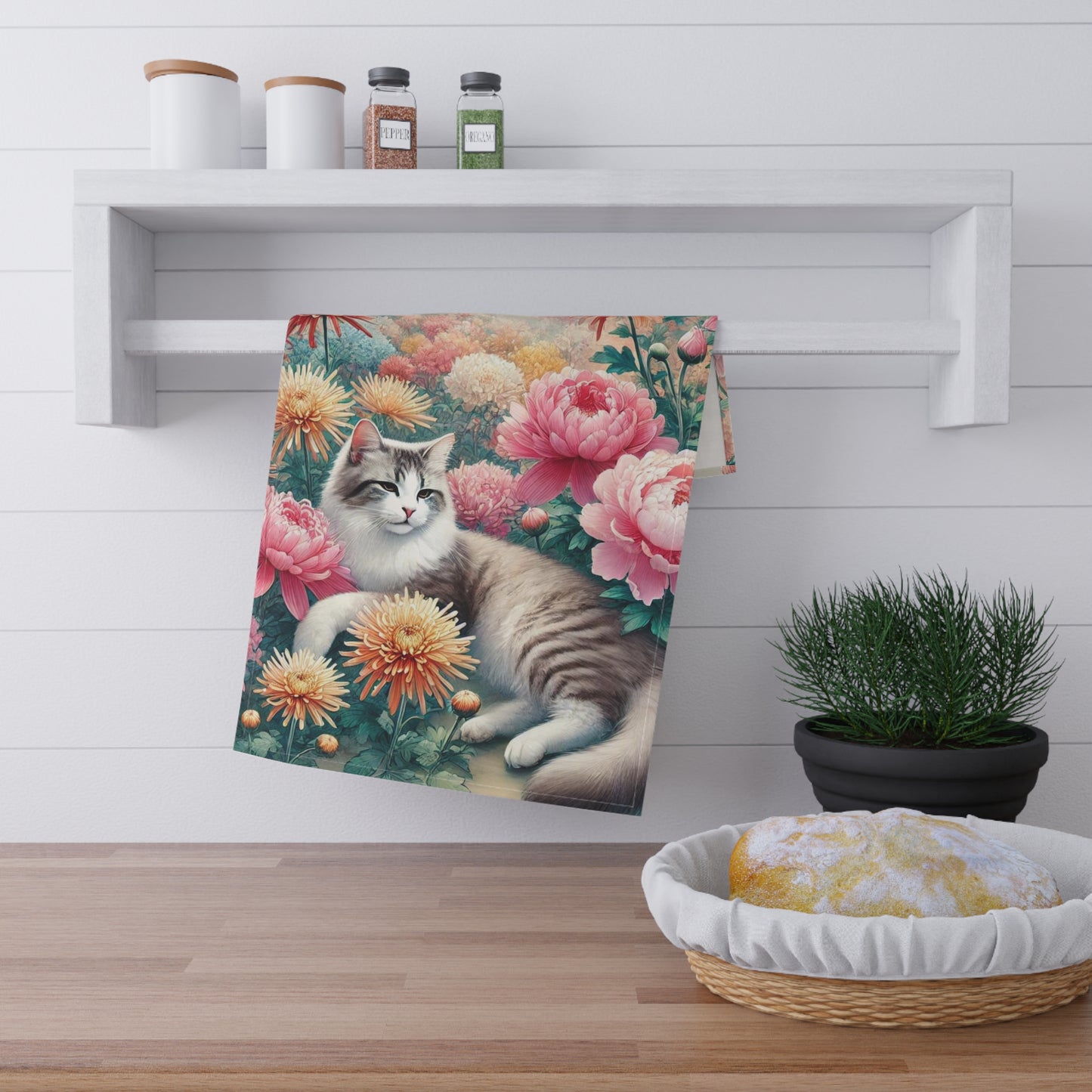 November Birth Flower - Cat Lover - Kitchen Tea Towel   