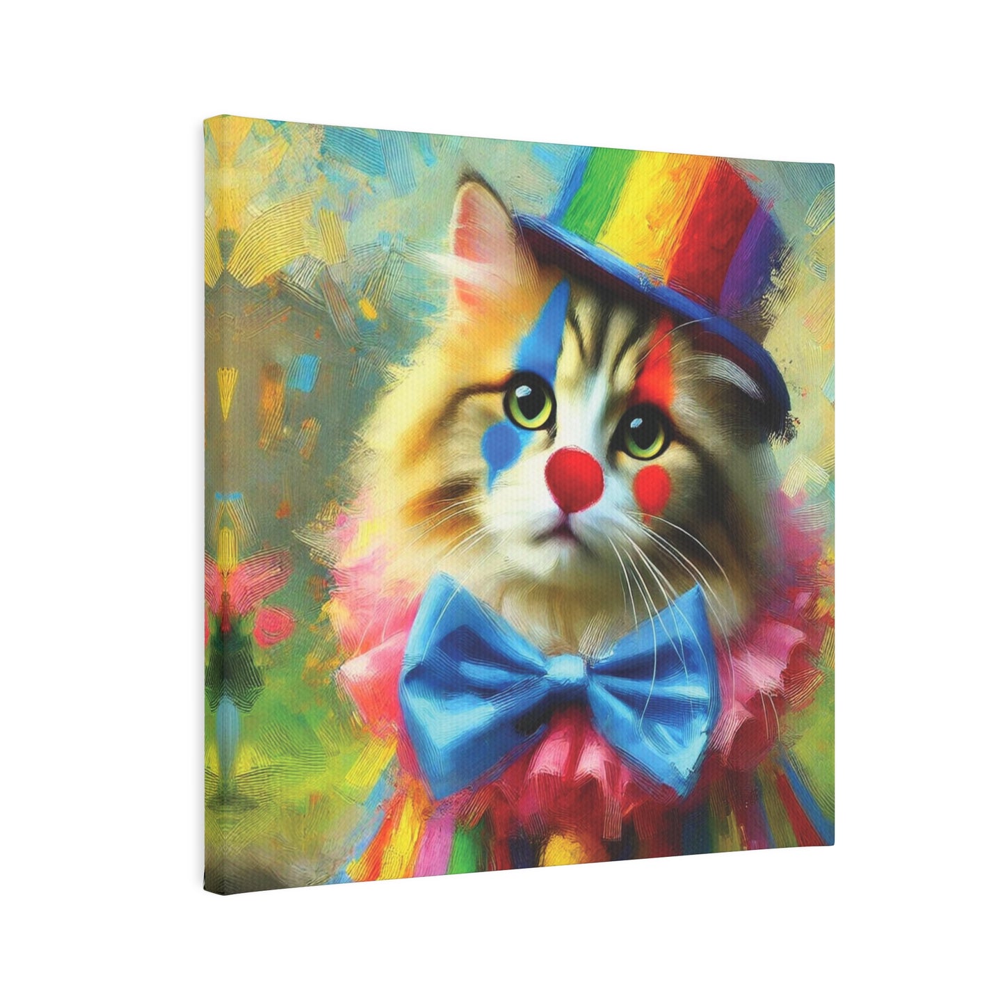 Rainbow Top Hat Cat Clown - Wall Art Decor 8x8   