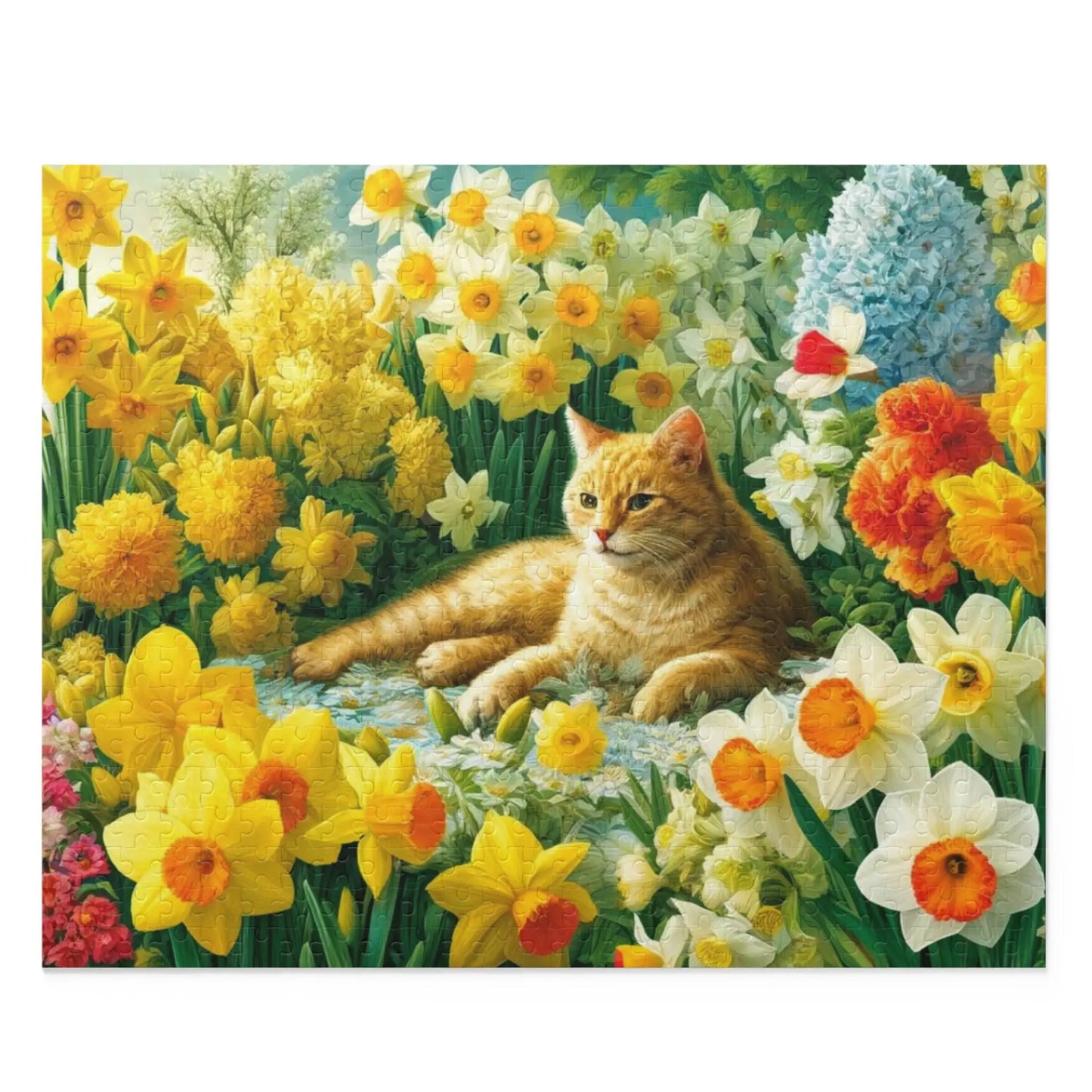 March Birth Flower Puzzle -Daffodils and Narcissus - Cat Lover Gift -  120- 252- or 500-Piece - Montecore PawPrints