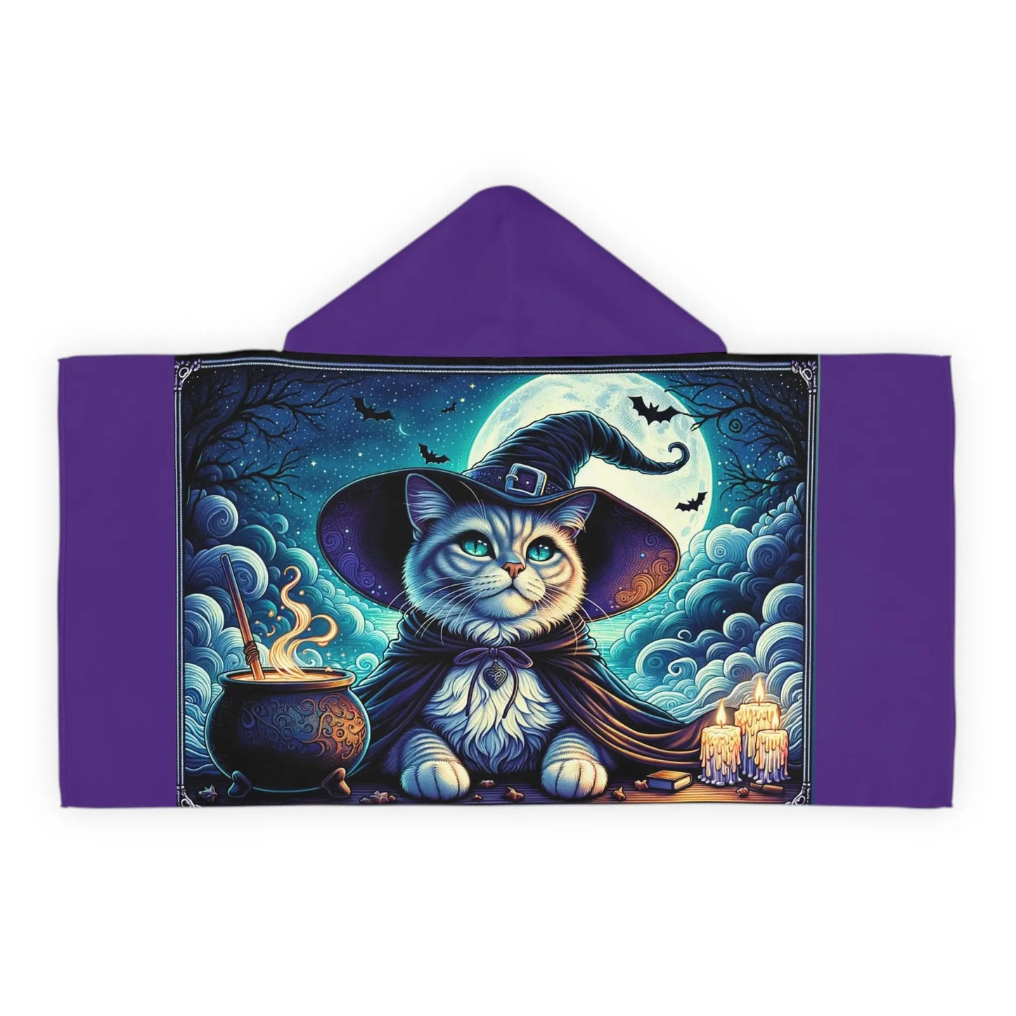 Witchy Cat - Purple Halloween  - Youth Hooded Towel   