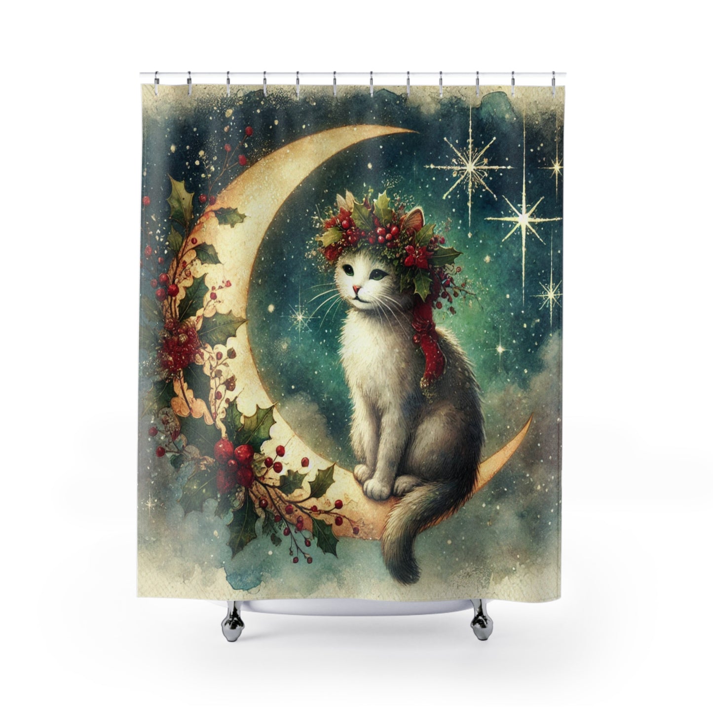 Holiday Moon - Cat Lover - Shower Curtains   