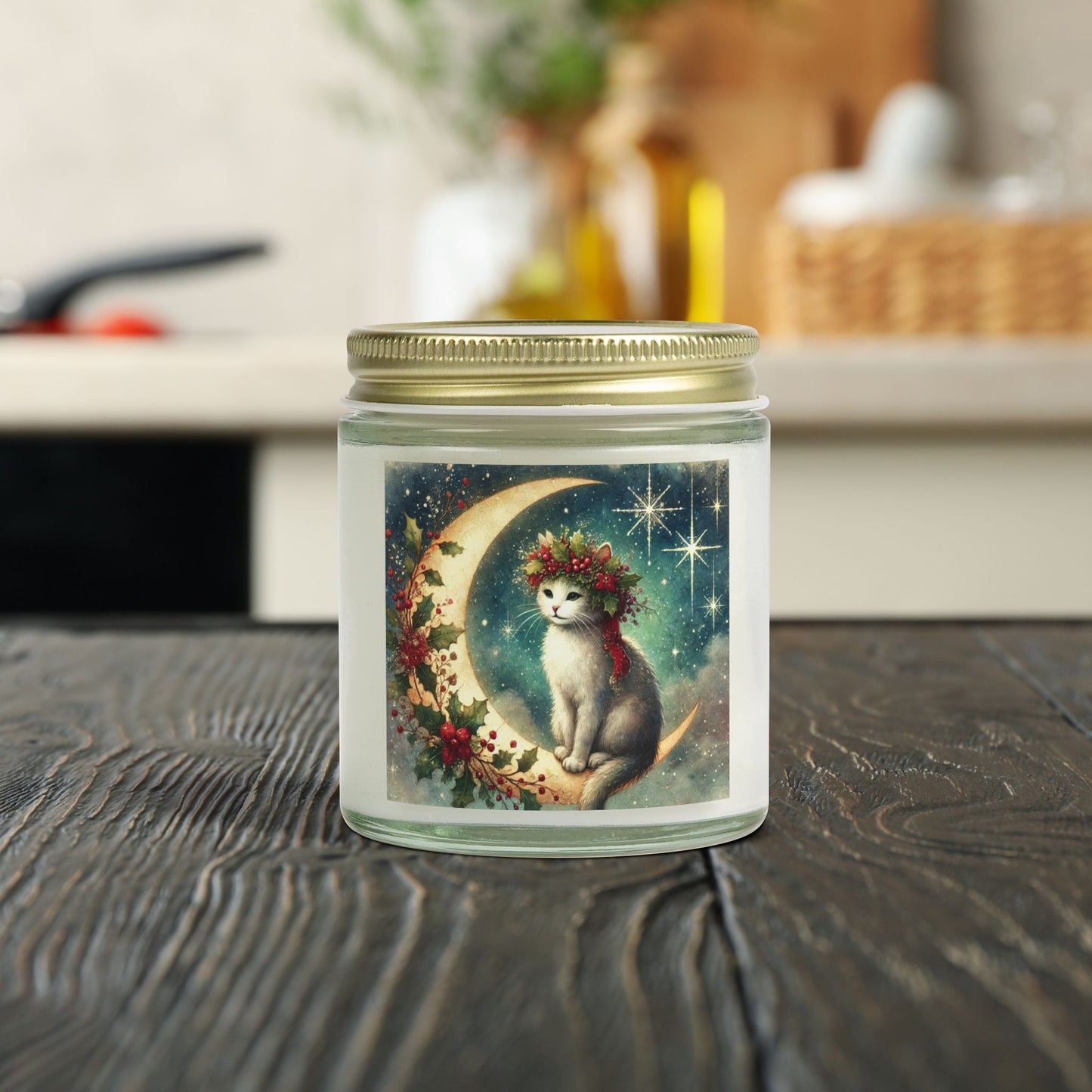 Holiday Moon - Cat Lover - Scented Coconut Apricot Candles (4oz, 9oz)   