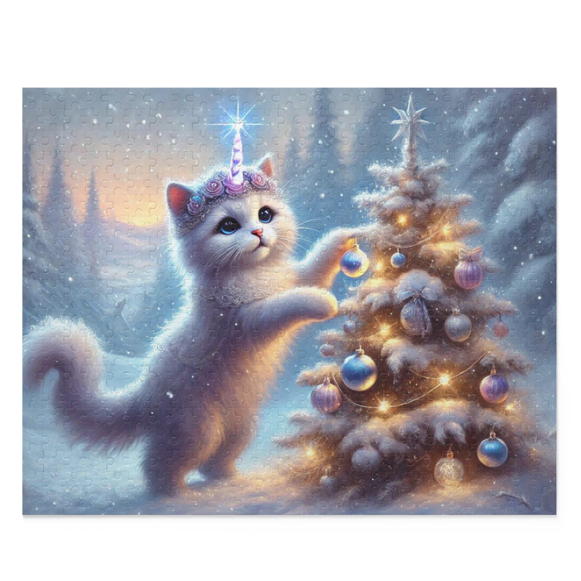 Winter Magic Caticorn Puzzle - Cat Unicorn Gift 120, 252, or 500 -piece options   