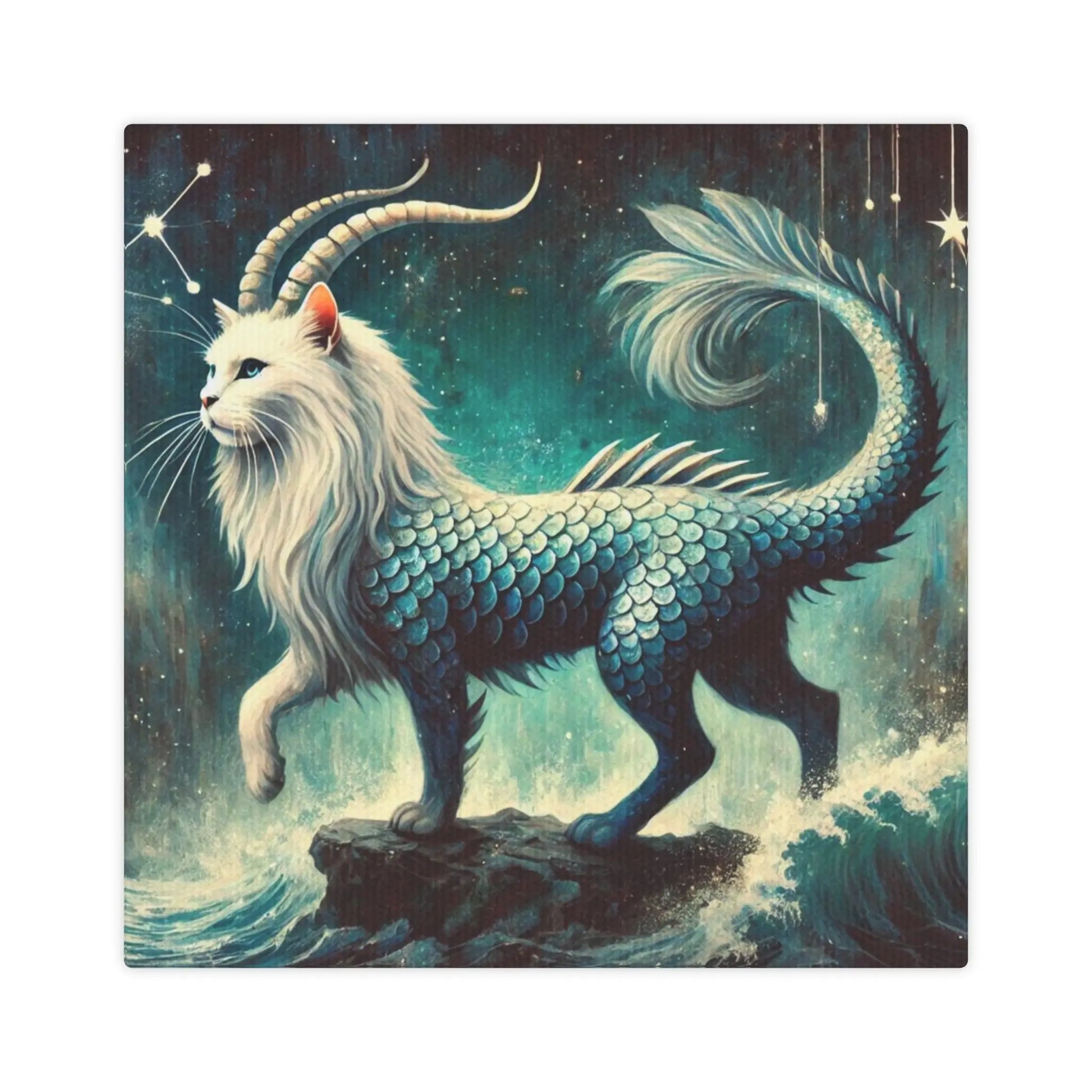 Capricorn - Cat Sea Goat  - Cat Lover - Wall Art Decor 8x8   