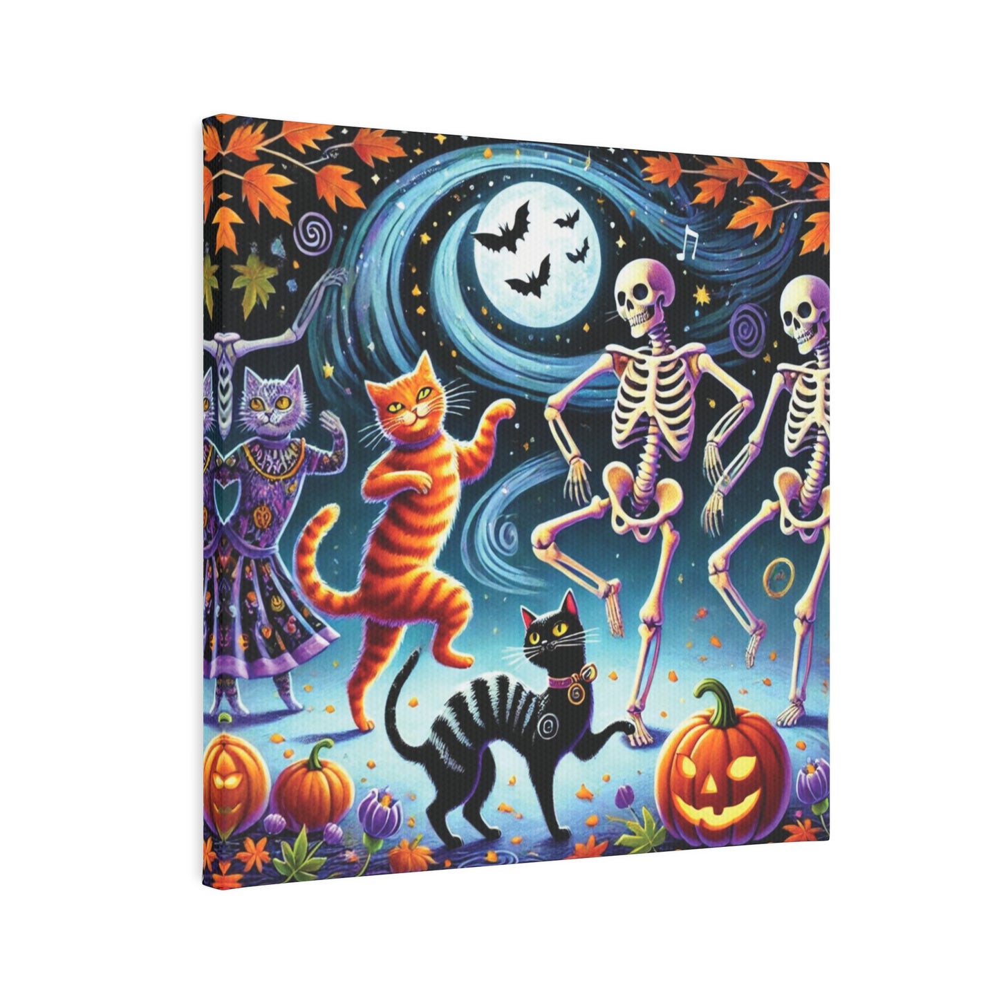 Skeleton Dance - Cat Lover - Wall Art Decor 8x8 - Halloween Decor   