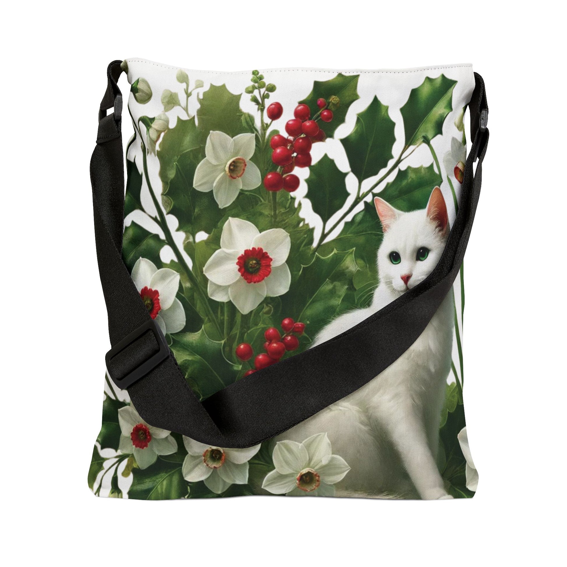 December Birth Flower - Cat Lover - Adjustable Strap Tote Bag   