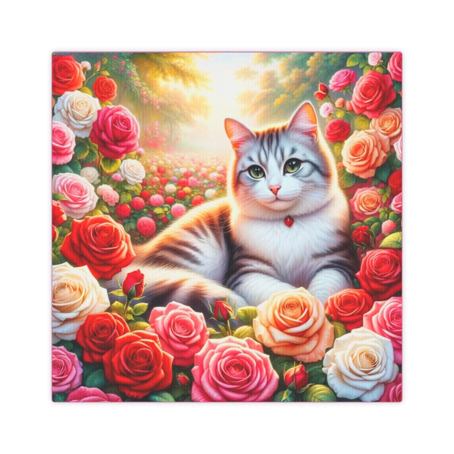 June Birthday Roses Cat Lover - Wall Art Decor - 8x8 Canvas Tile Print - Montecore PawPrints