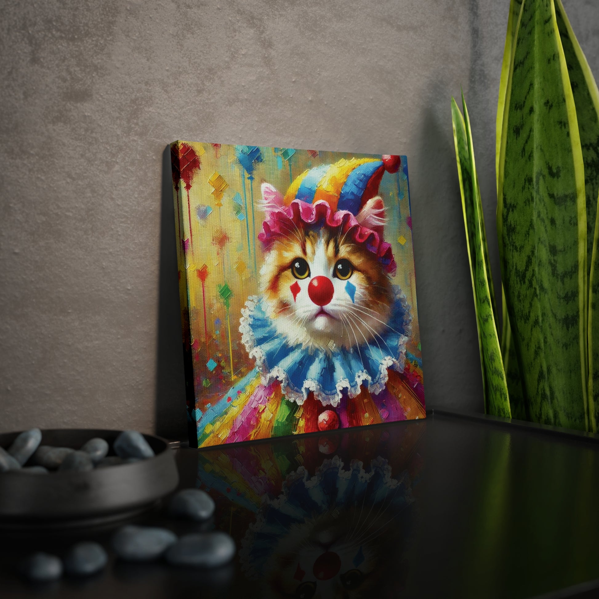 Cat Clown Rainbow Circus Cone Hat - Wall Art Decor 8x8   