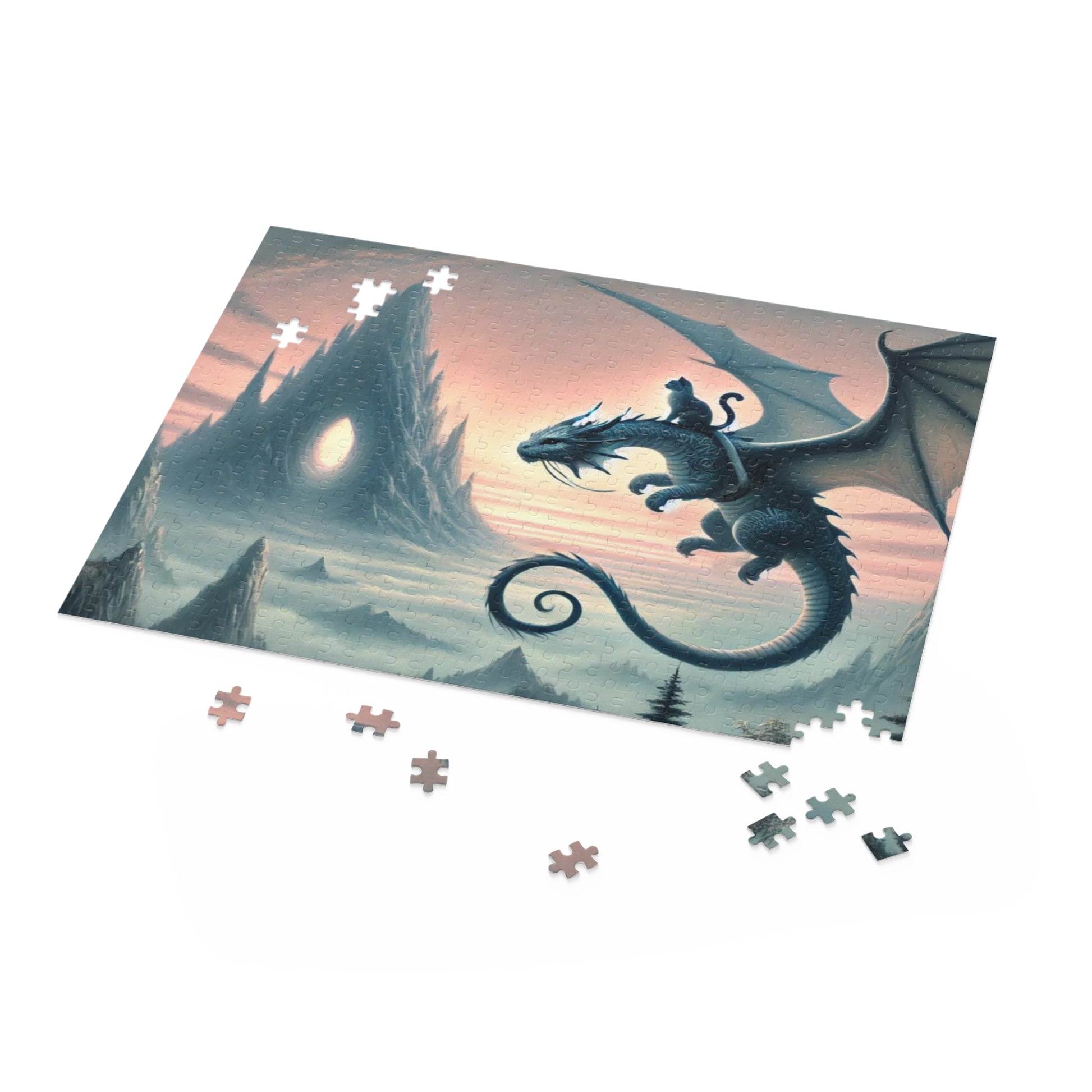 Fantasy Dragon Cave Hunter and Cat Puzzle - Gift 120, 252, or 500 -piece options   