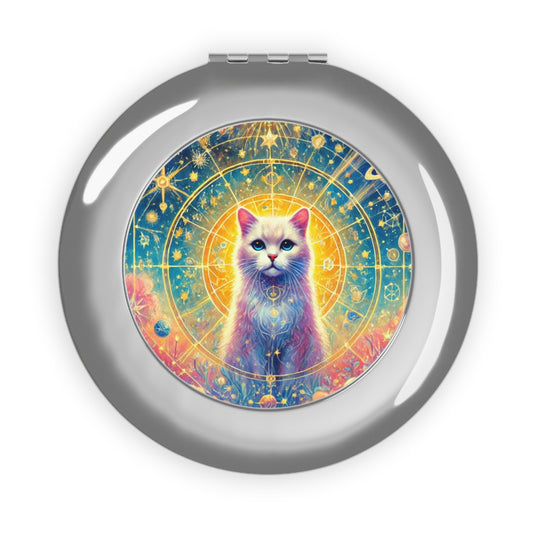 Celestial Cosmic White Cat - Compact Travel Mirror   