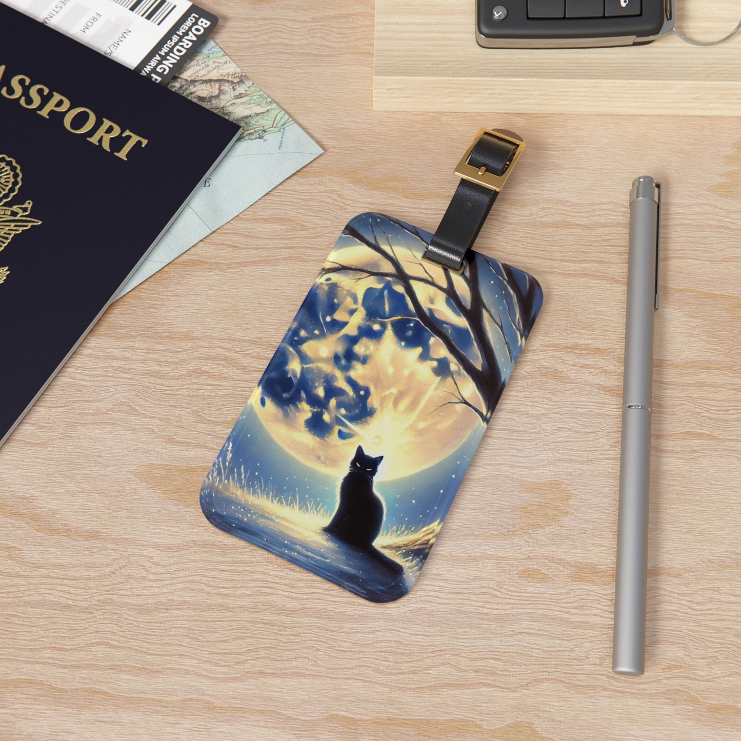 Magic Black Cat - Full Moon - Luggage Tag - Travel Gift   