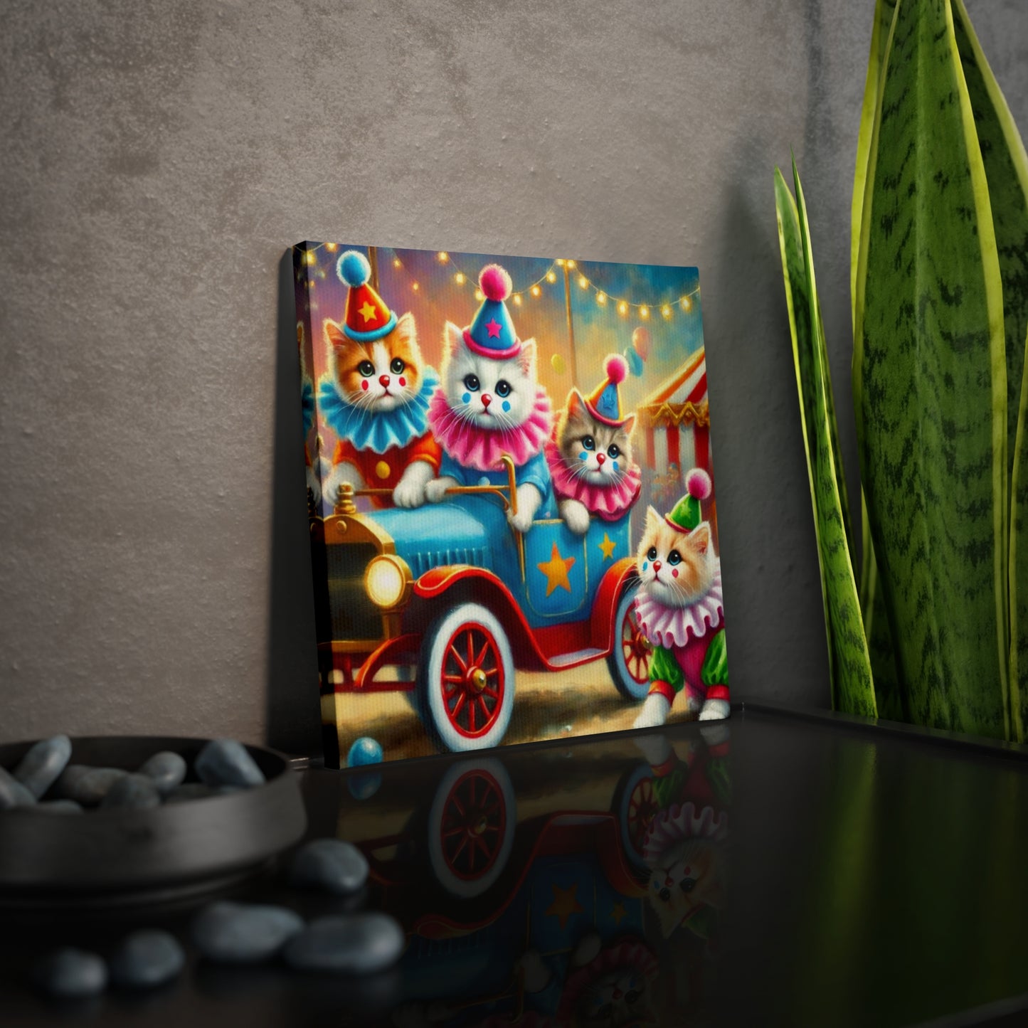 Cat Circus Clown Car - Wall Art Decor 8x8   