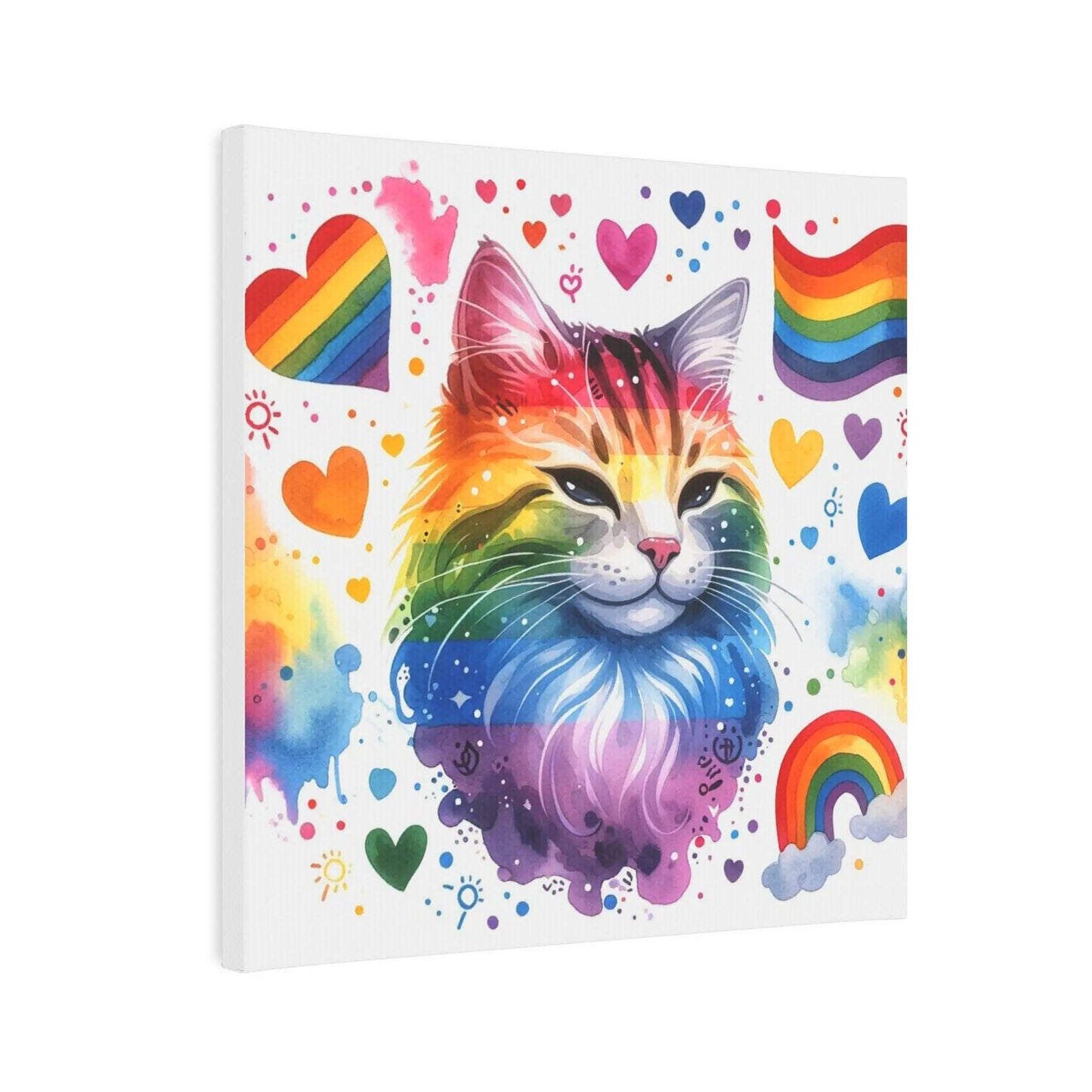 Rainbows and Cats - Water Paint- Cat Lover - Wall Art Decor  - 8x8 Canvas Tile Print - Montecore PawPrints