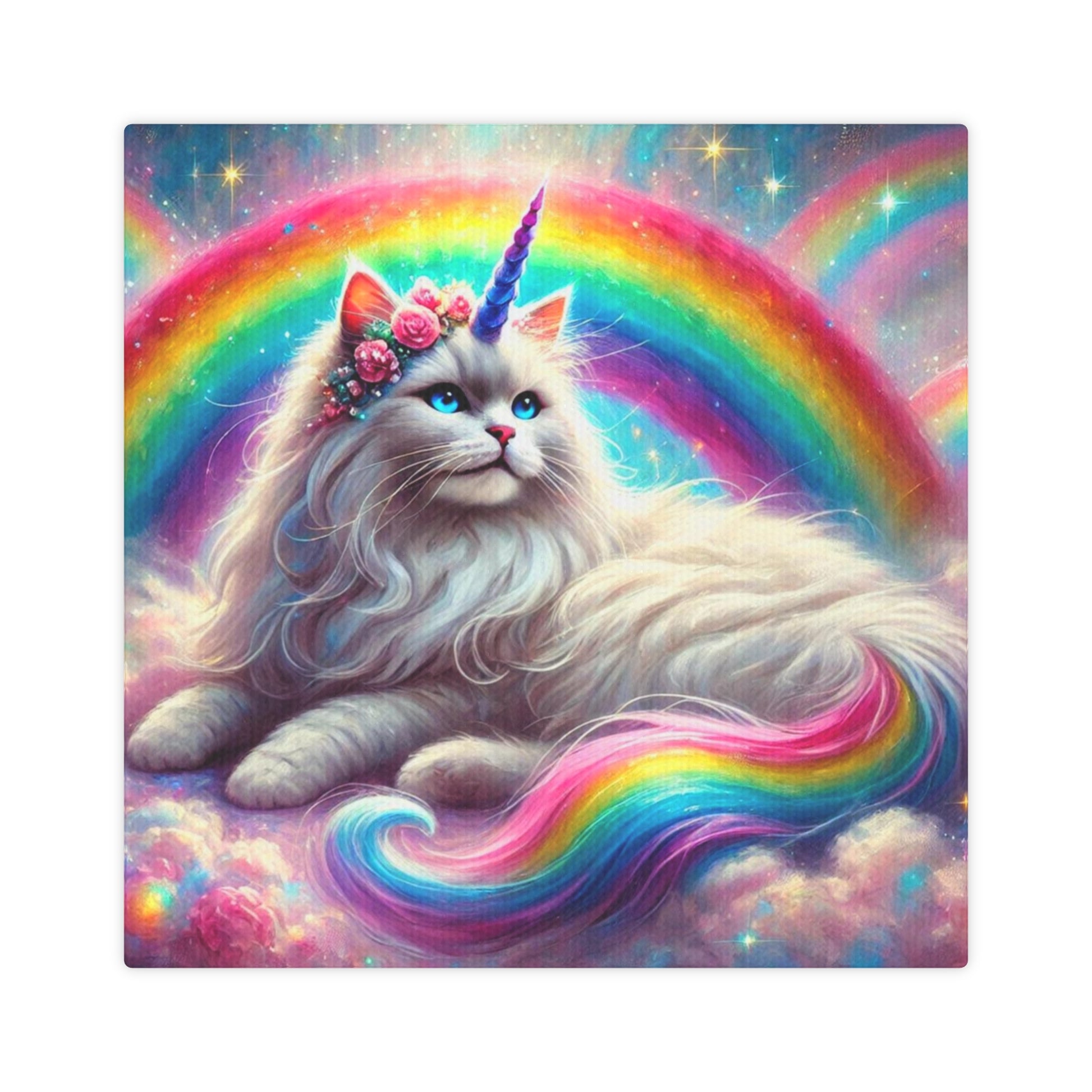 Fluffy Caticorn - Cat Unicorn Rainbow - Wall Art Decor 8x8   