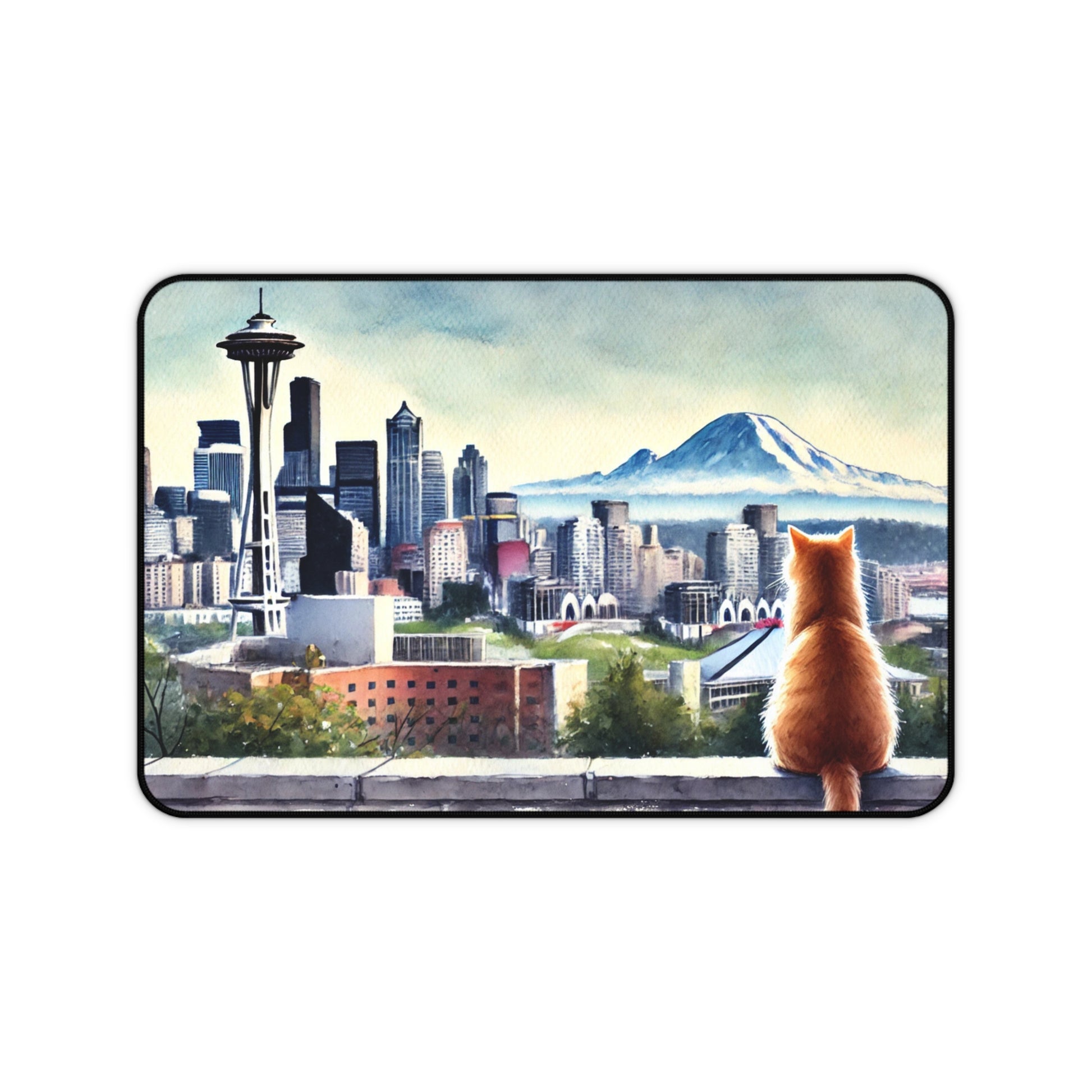 Seattle View - Cat Lover - Desk Mat 12x18   