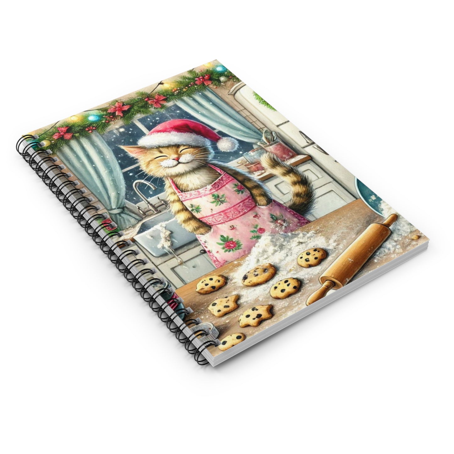 Cookie Maker- Cat Santa - Spiral Notebook - Ruled Line   