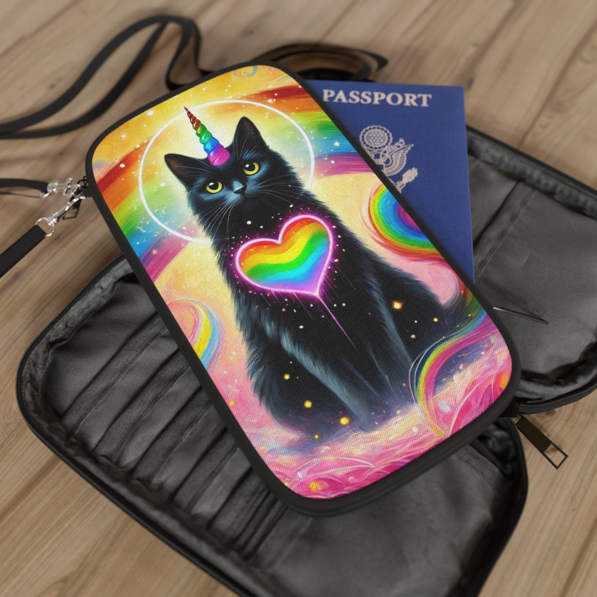 Black Caticorn - Cat Unicorn - Passport Wallet - Travel Gift   