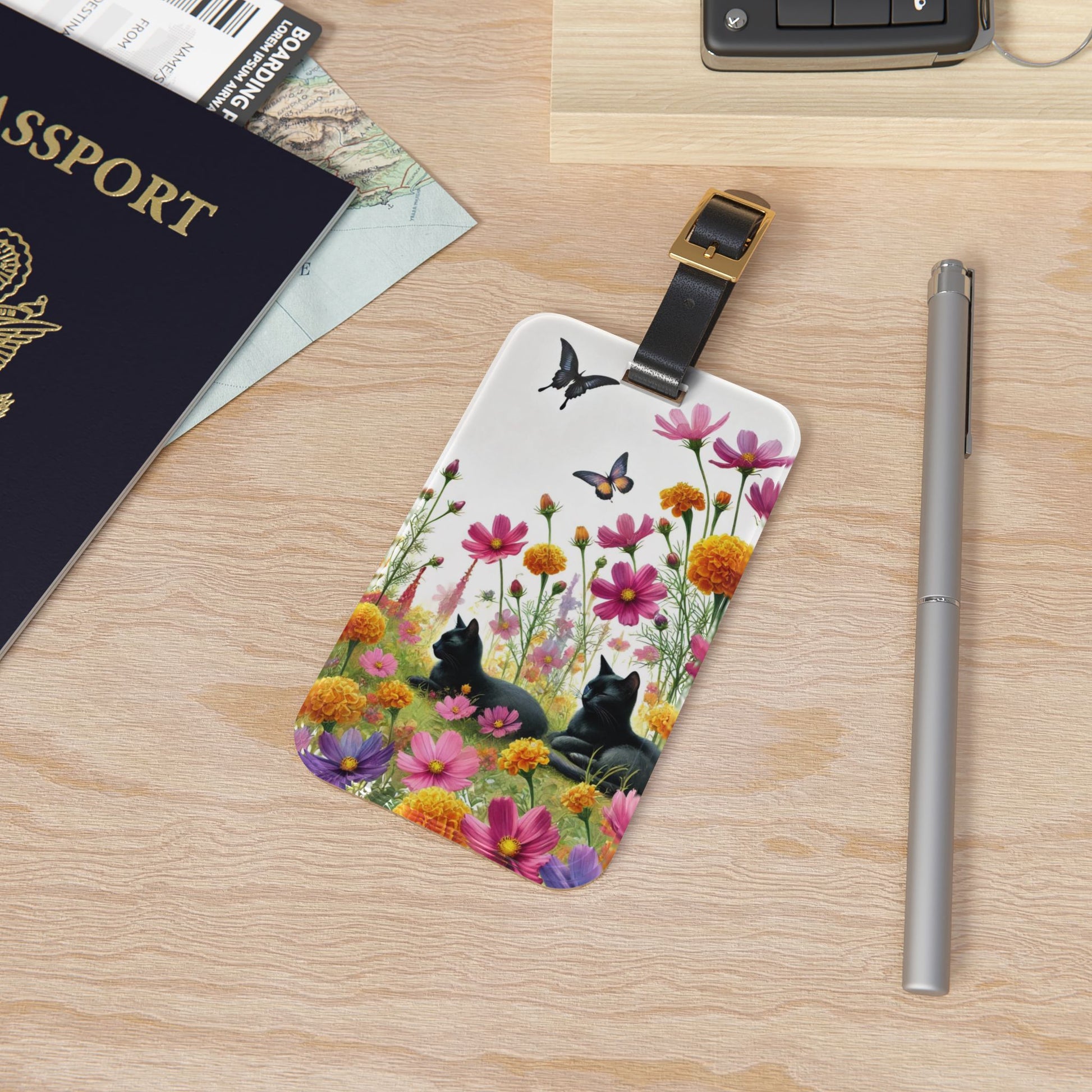 October Birth Month Flowers - Cat Lover - Luggage Tag - Travel Gift   