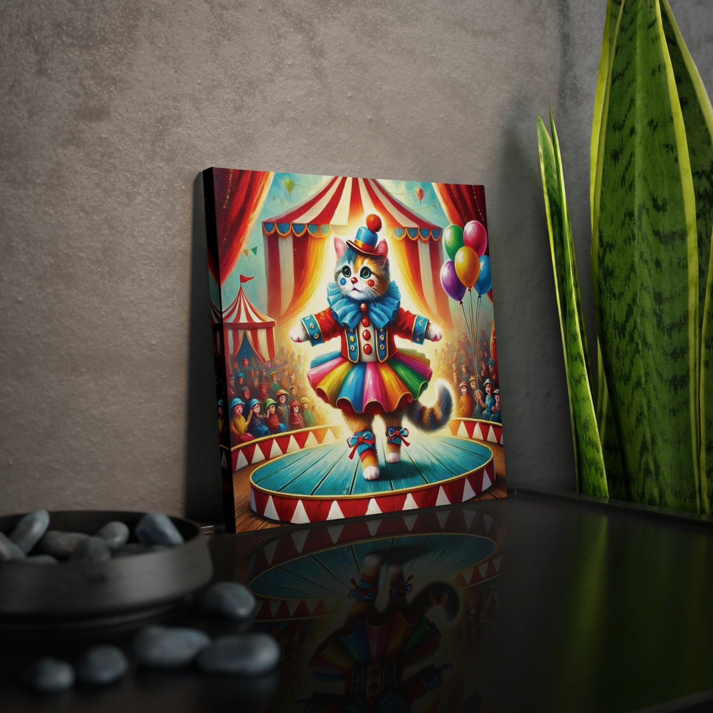 Circus Cat Clown Ballerina - Wall Art Decor 8x8   