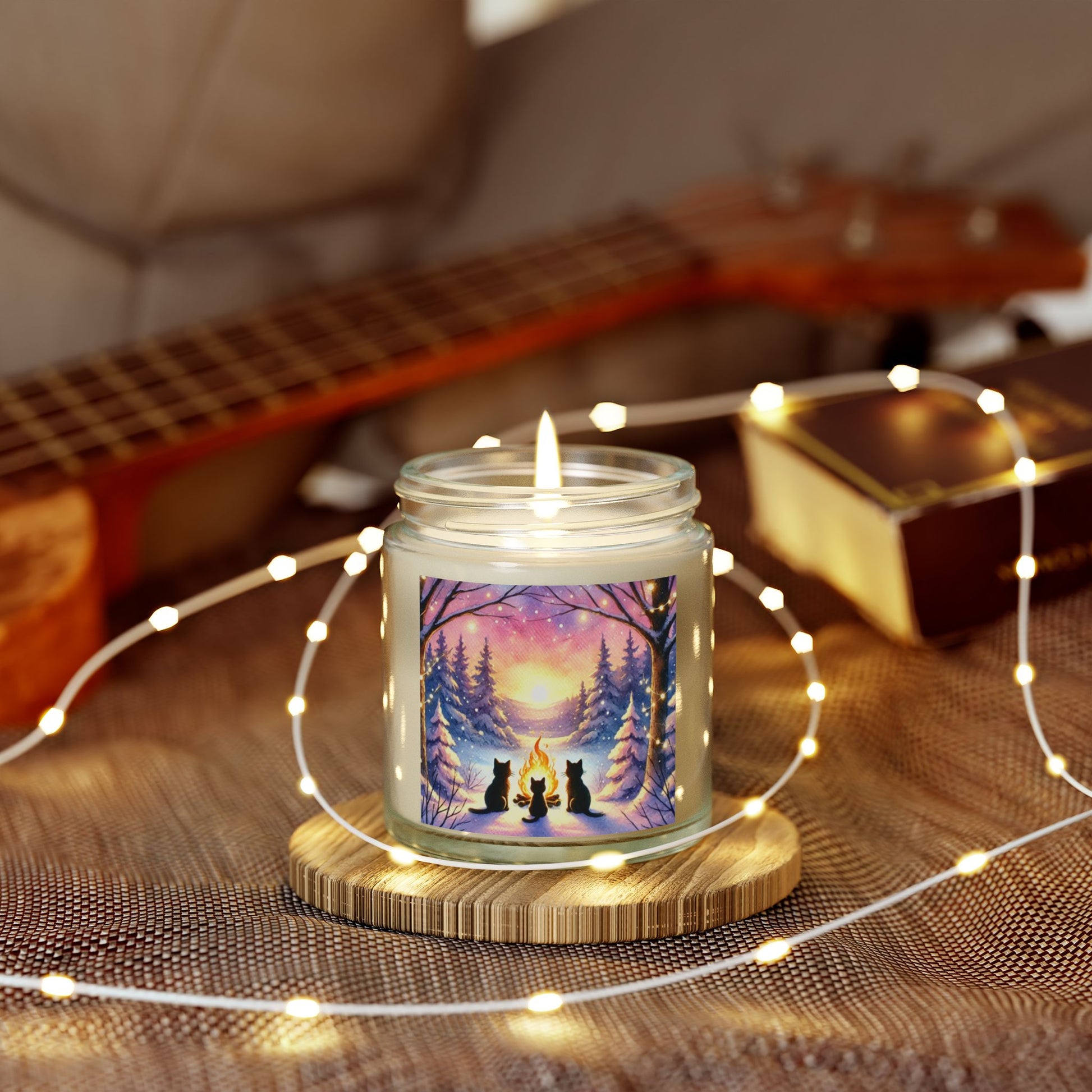 Winter Sunrise Fires - Cat Lover - Holiday Decor - Scented Coconut Apricot Candles 4oz   