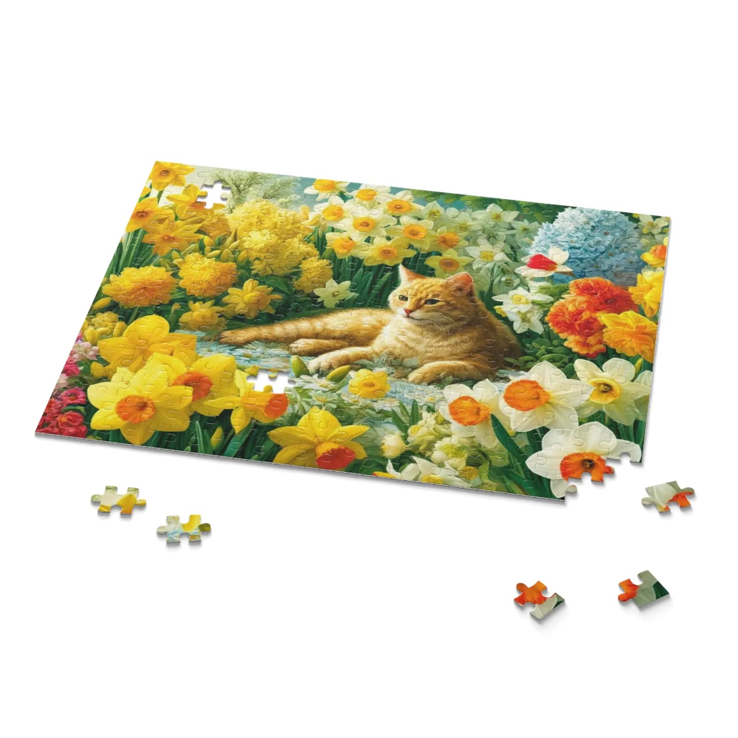 March Birth Flower Puzzle -Daffodils and Narcissus - Cat Lover Gift -  120- 252- or 500-Piece - Montecore PawPrints