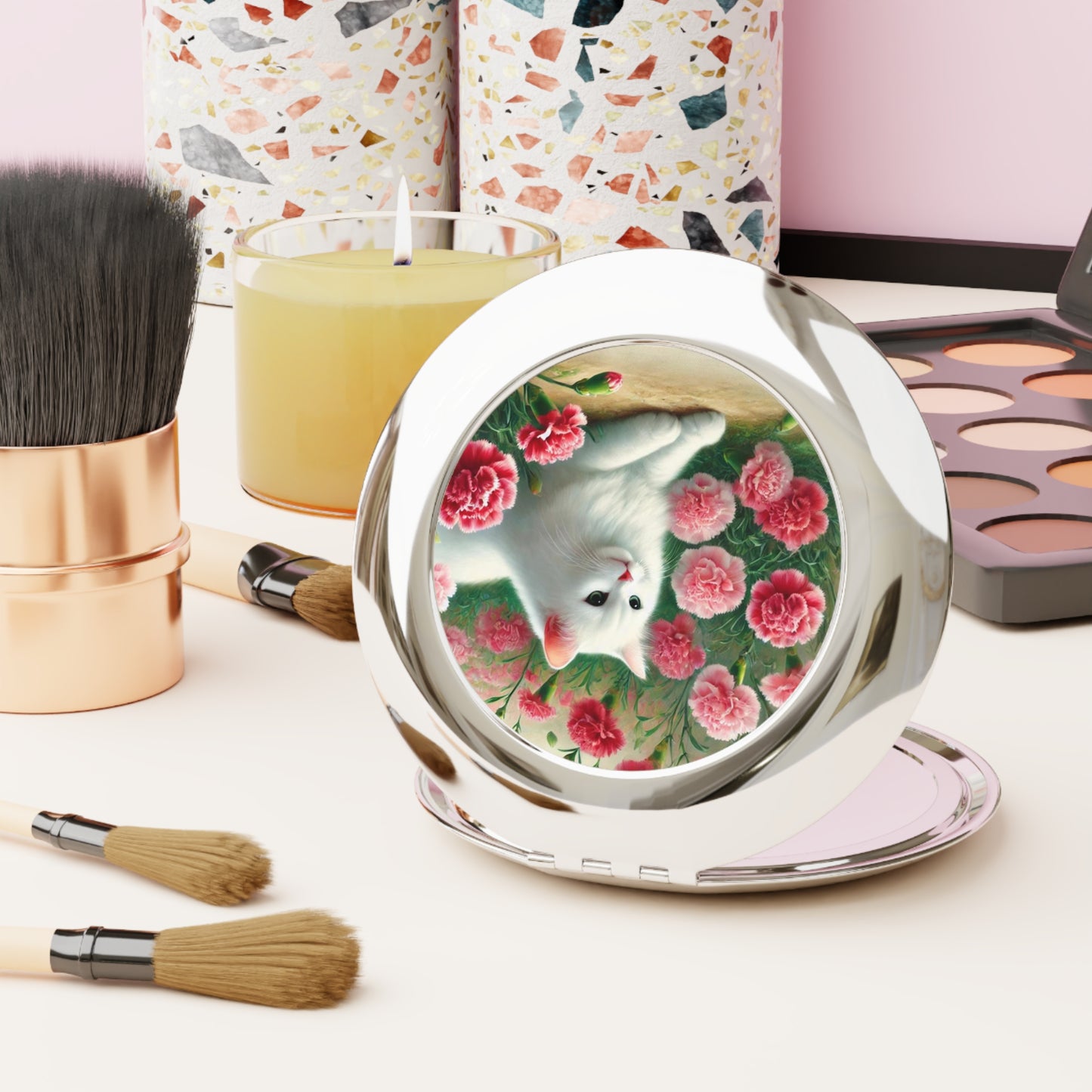 January Birth Flower - Cat Lover - Compact Travel Mirror   