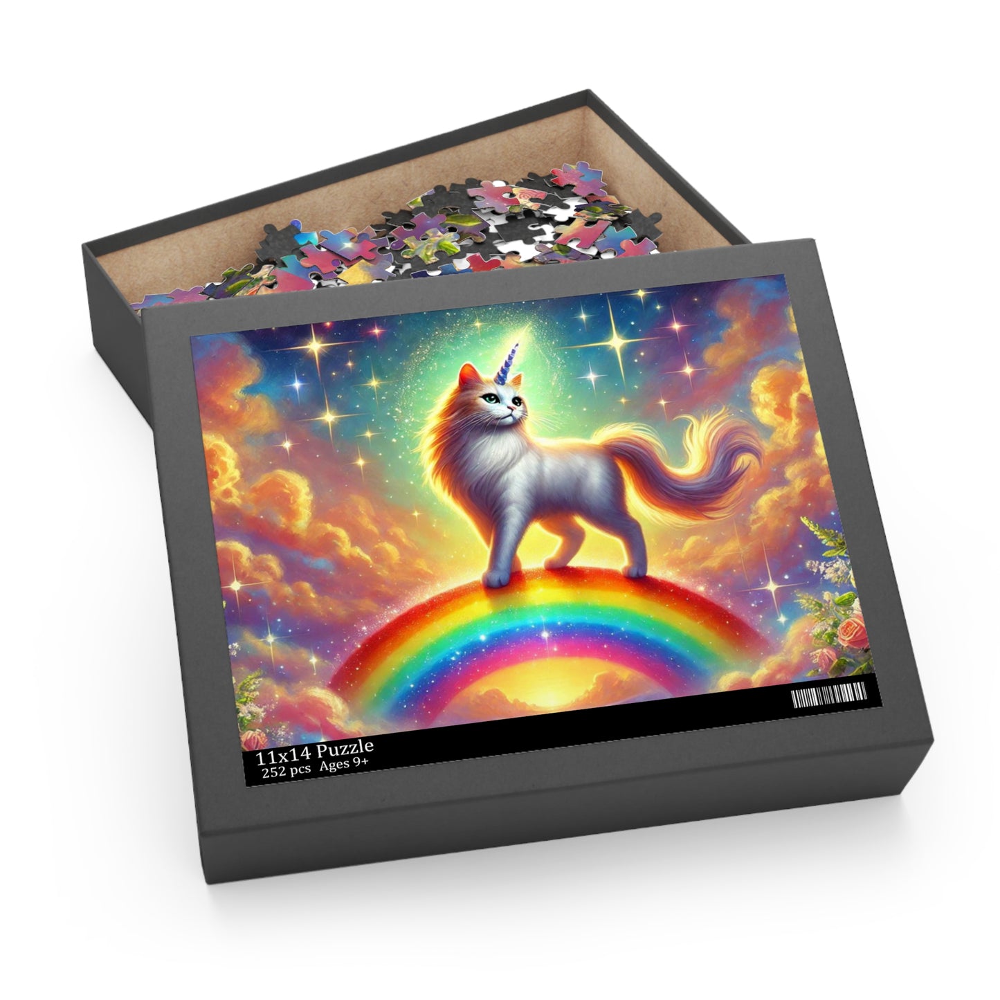 Magic Rainbow Bridge Caticorn Puzzle - Cat Unicorn Gift 120, 252, or 500 -piece options   