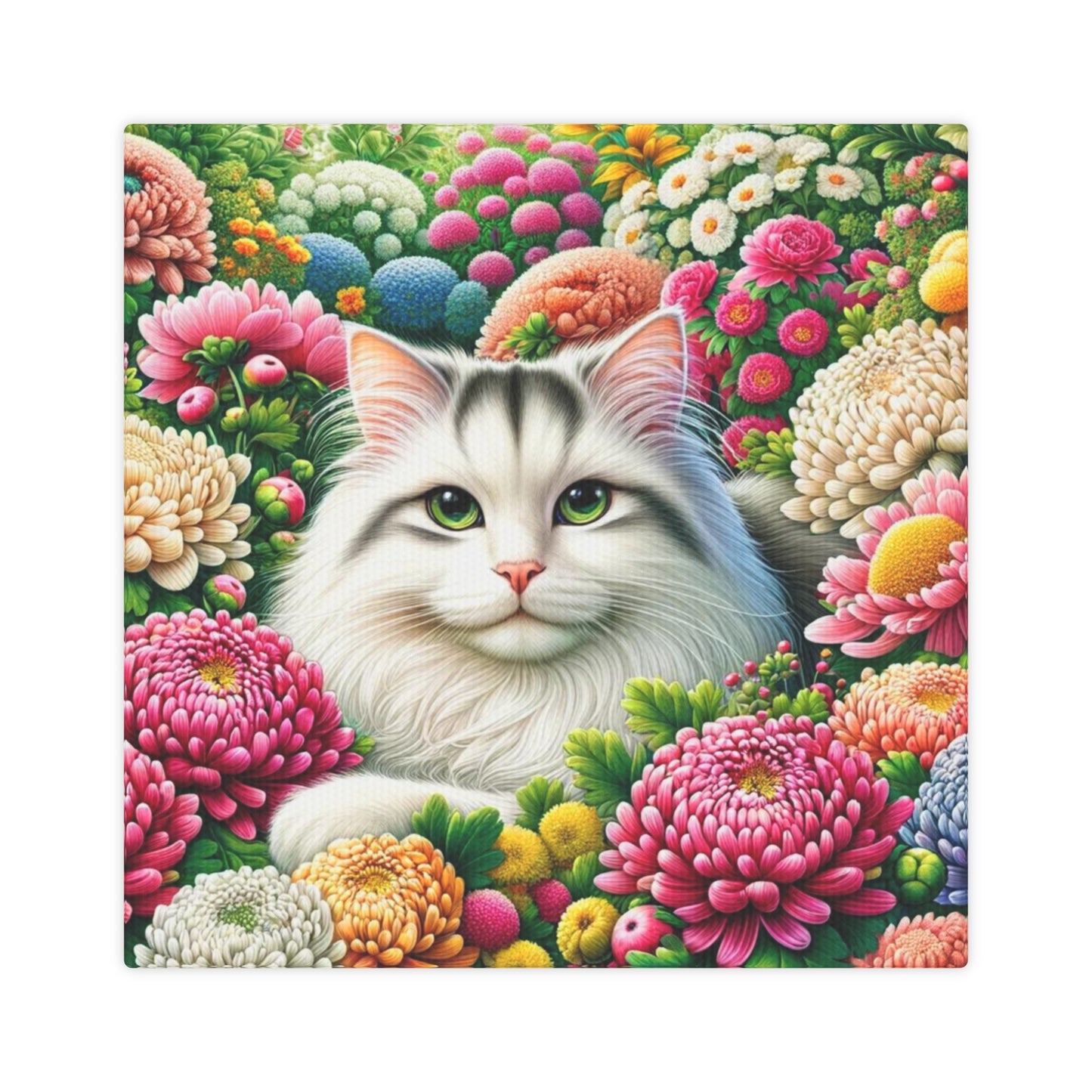 November Birth Flower Chrysanthemums - Cat Lover - Wall Art Decor   