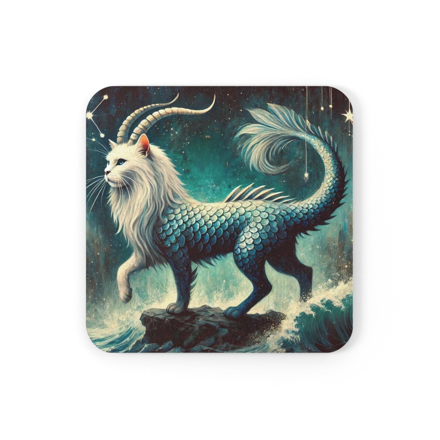 Capricorn - Cat Sea Goat - Cork Back Coaster   