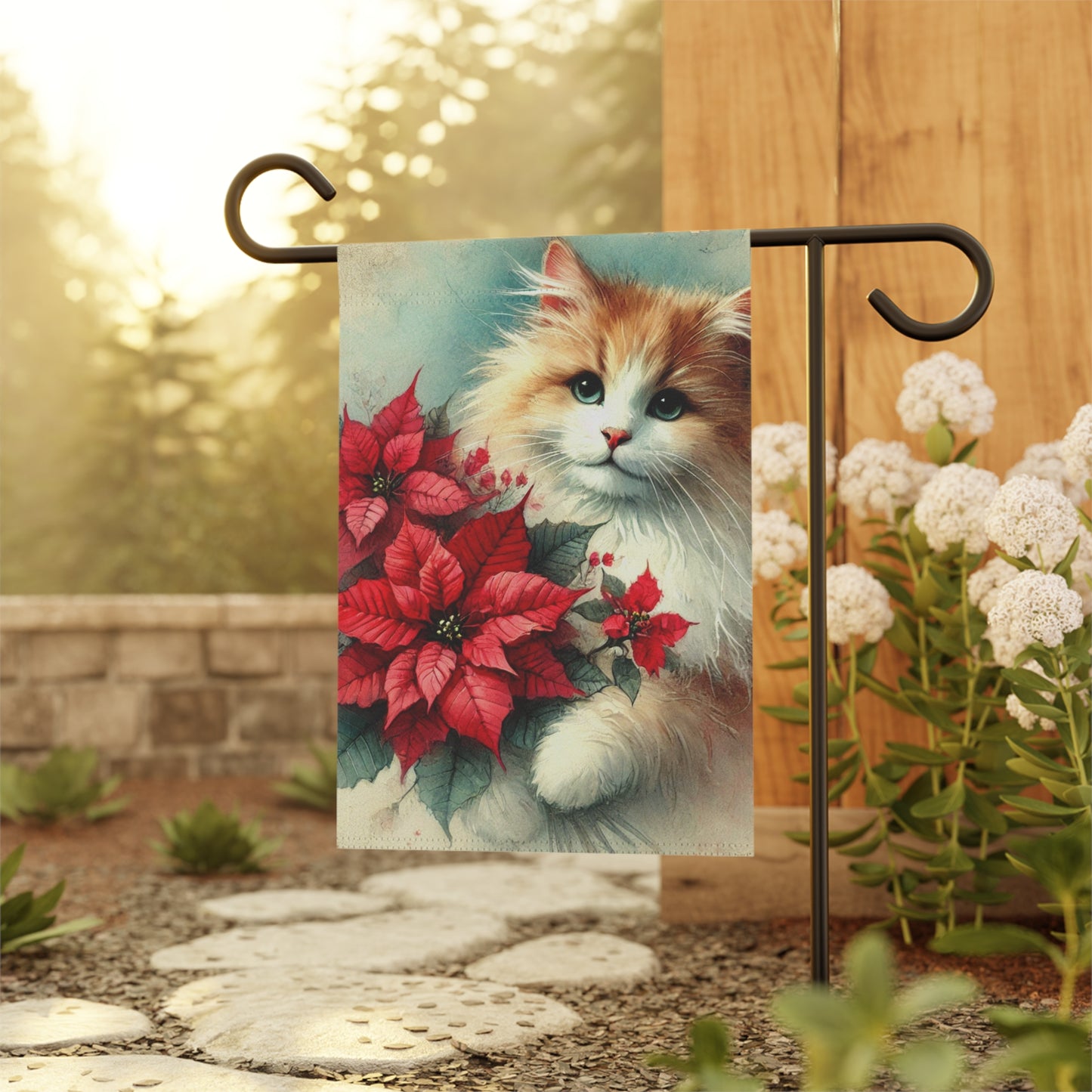 Poinsettia Bouquet - Cat Lover - Garden & House Banner - Yard Flag   