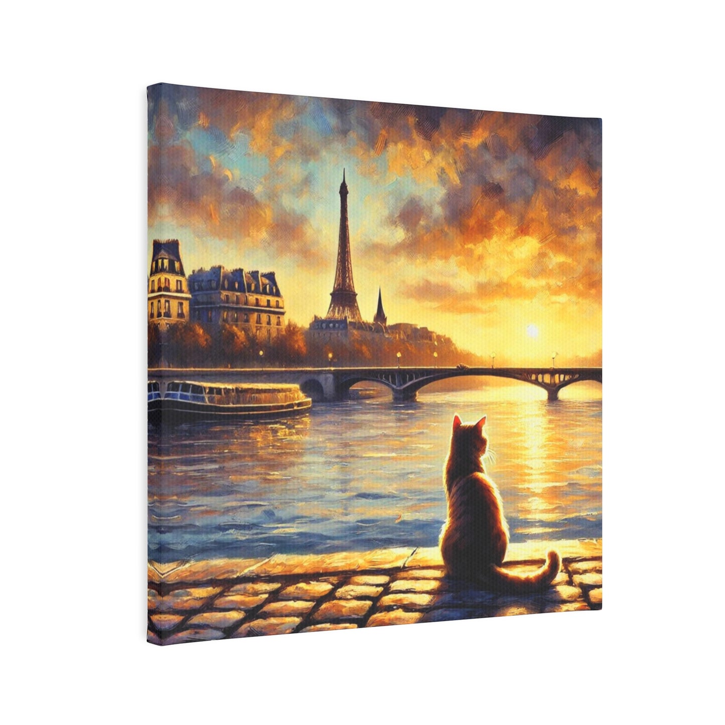 Paris River Sunset - Cat Lover - Wall Art Decor   