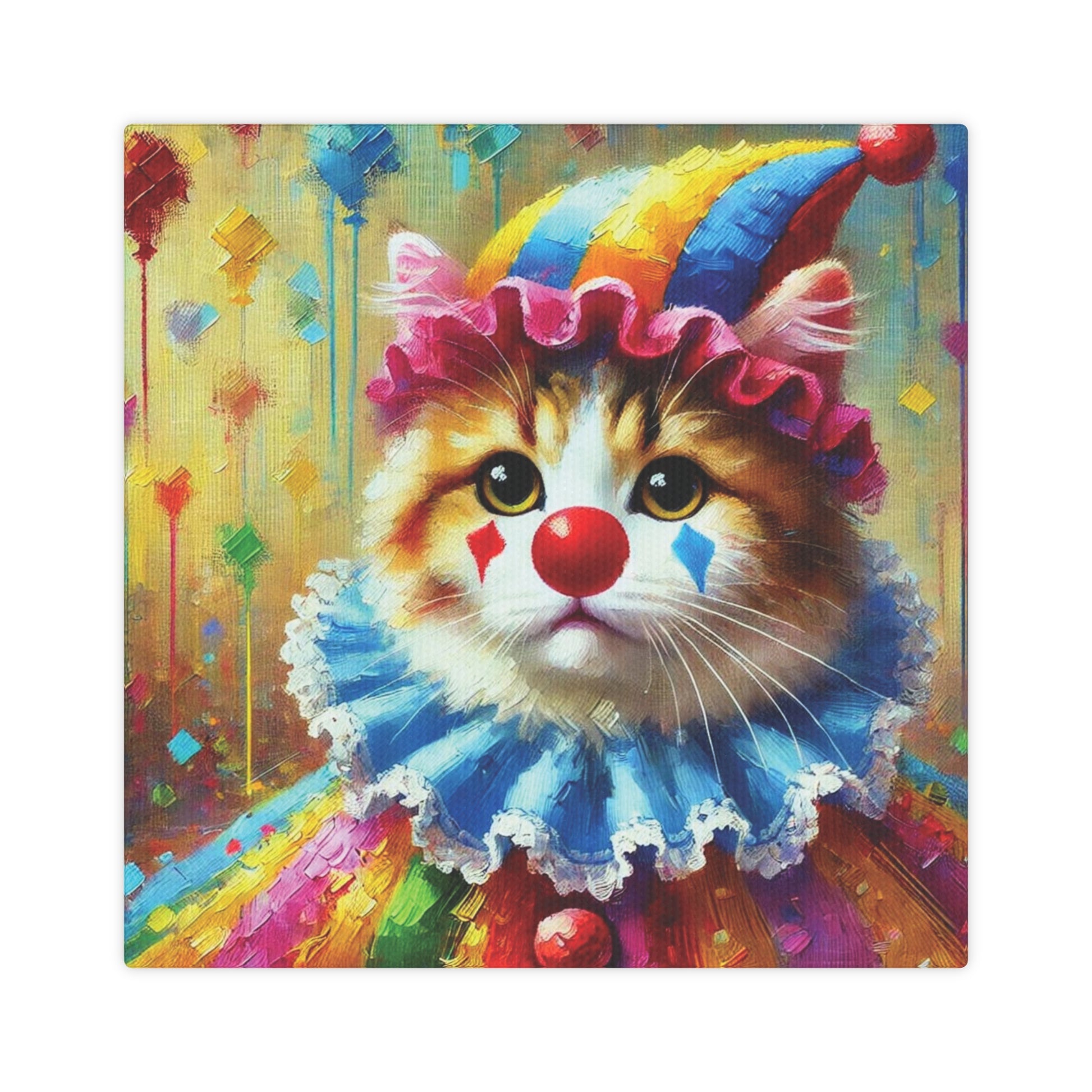 Cat Clown Rainbow Circus Cone Hat - Wall Art Decor 8x8   