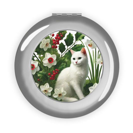 December Birth Flower - Cat Lover - Compact Travel Mirror   