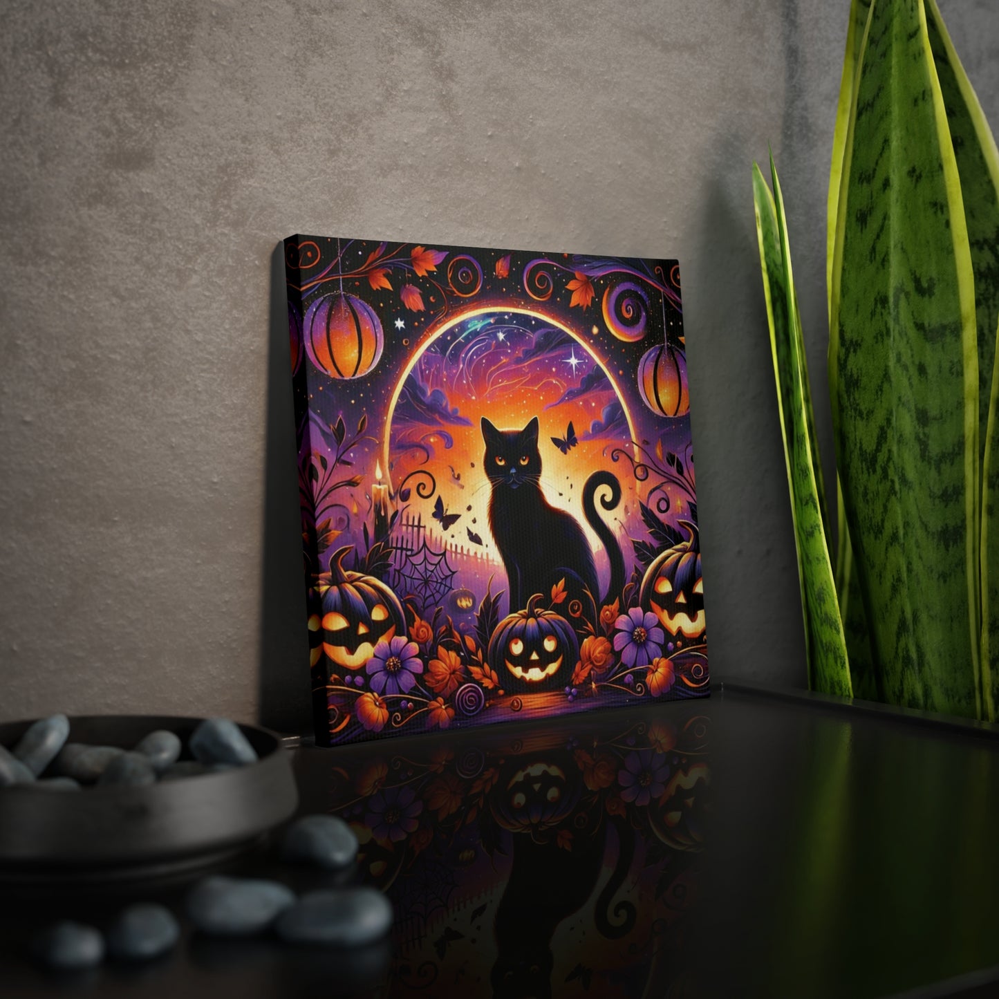 Halloween Black Cat in Pumpkin Patch - Wall Art Decor 8x8   