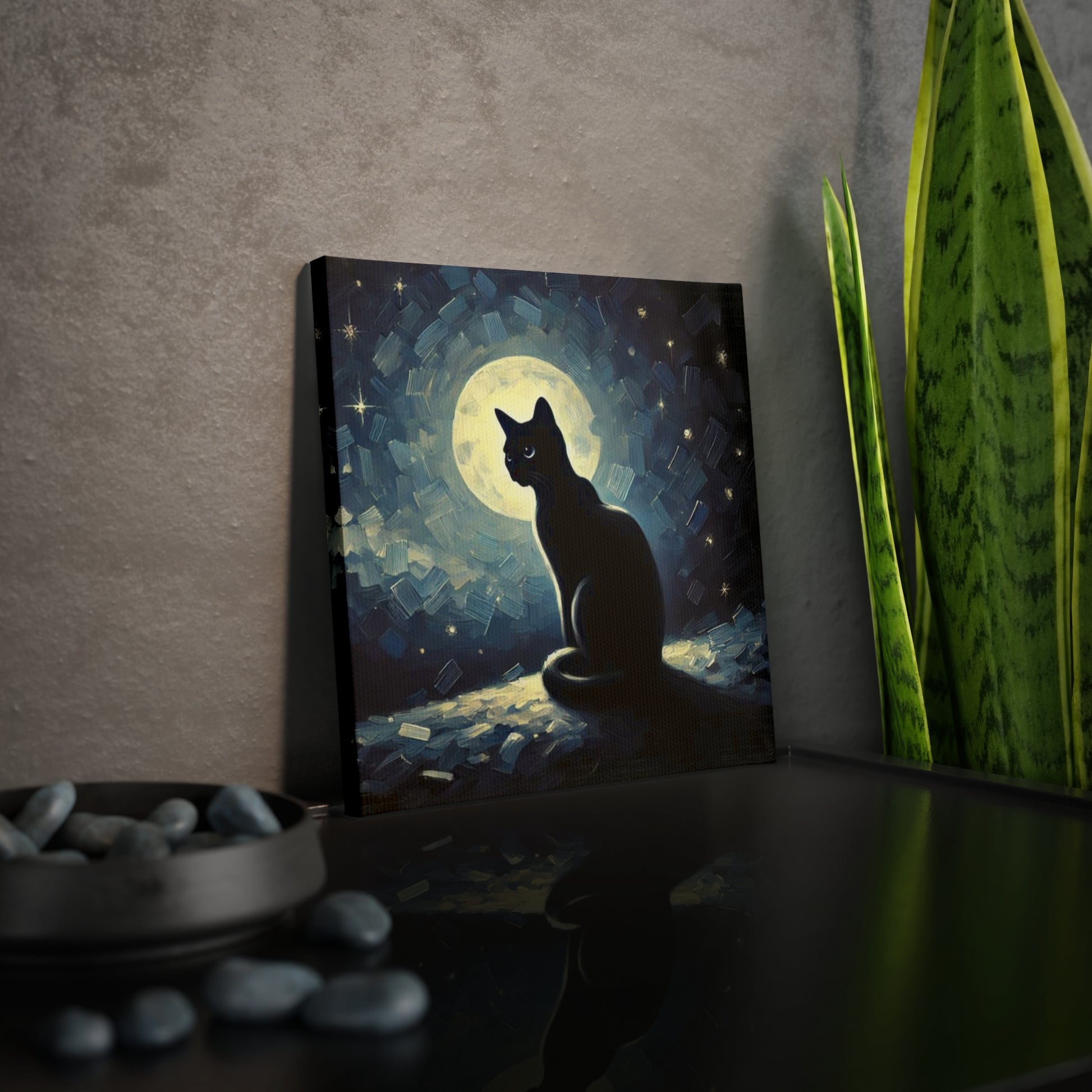 Black Cat - Full Moon  - Cat Lover - Wall Art Decor 8x8   