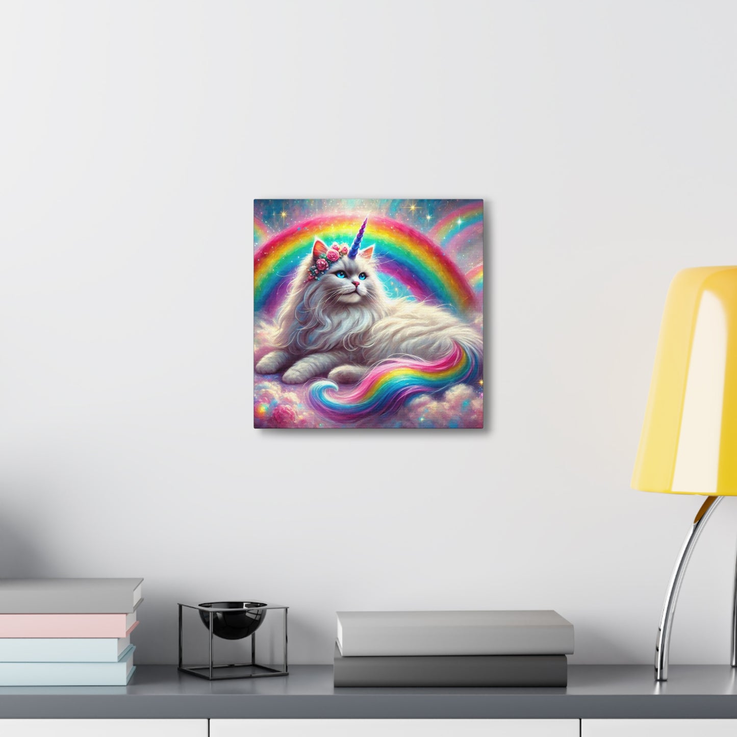 Magical Caticorn - Cat Unicorn - Rainbow Decor - Canvas Gallery Wraps - 3 Sizes   