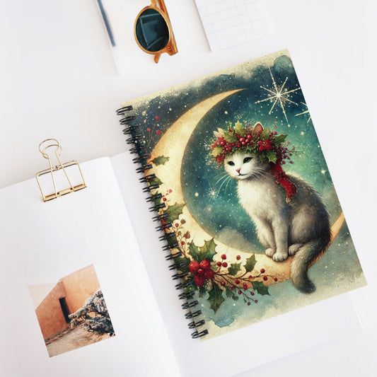 Holiday Moon - Cat Lover - Spiral Notebook - Ruled Line   