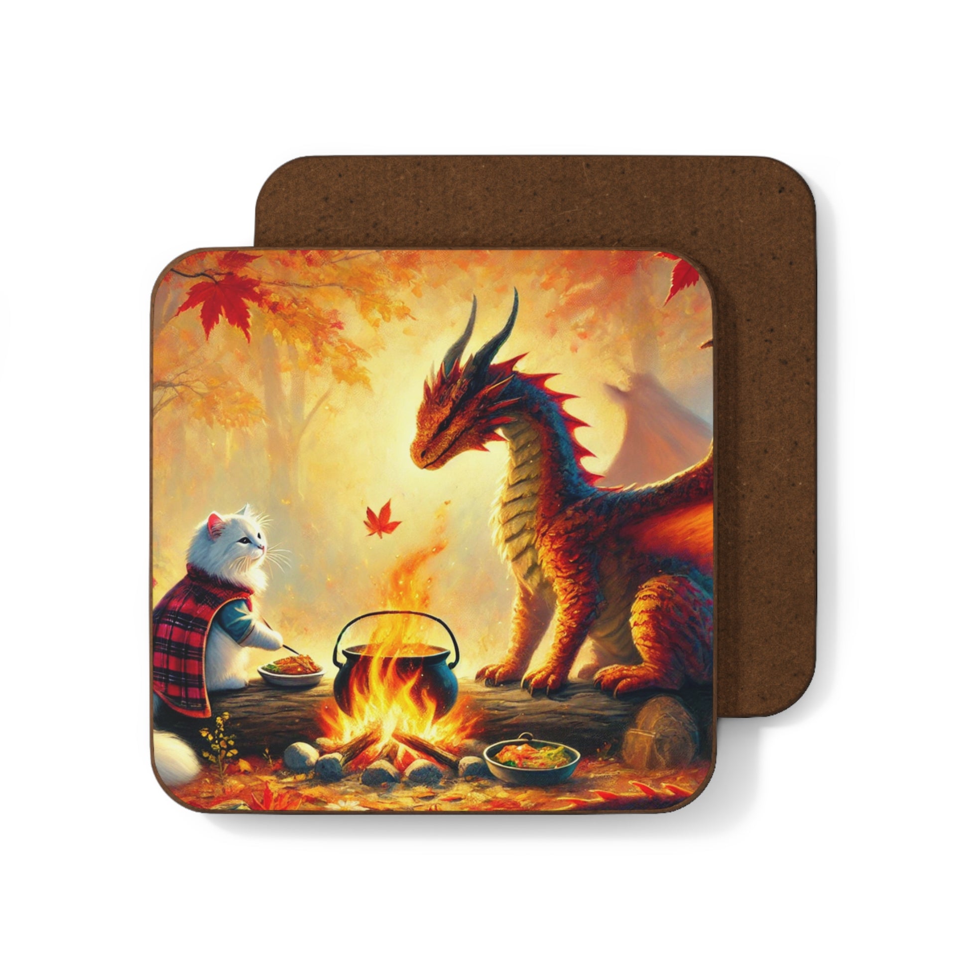 Fall Dragon Adventures - Cat lover - Hardboard Back Coaster   