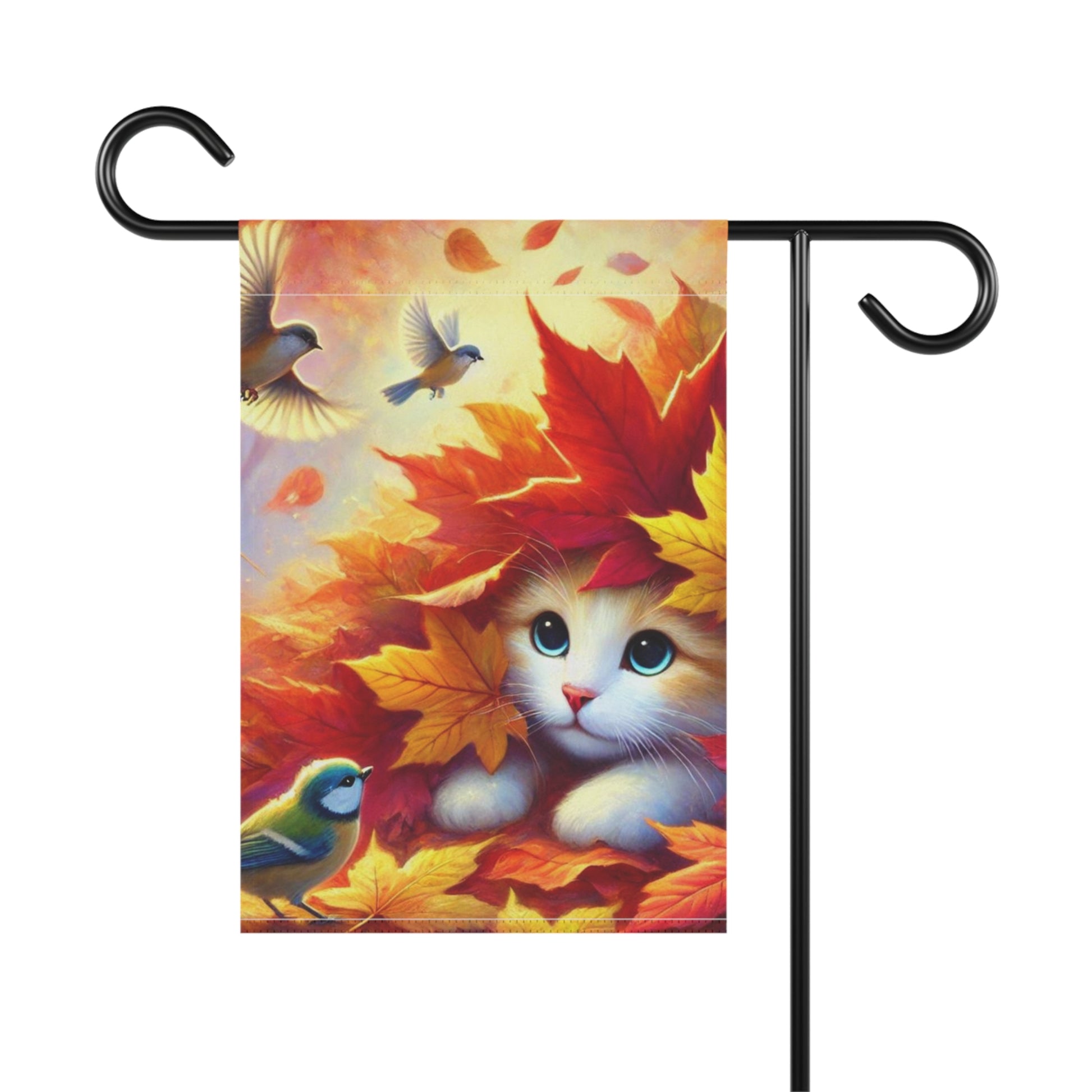 Fall Leaf Piles - Cat Lover - Garden & House Banner   