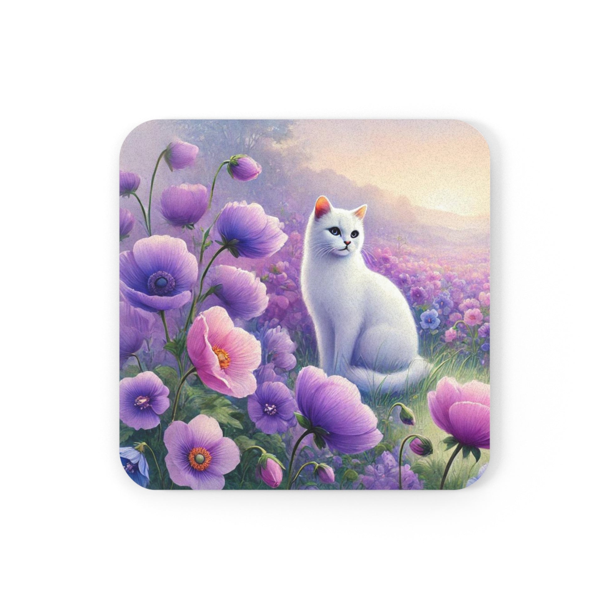 February Birth Flower - Violets - Cat Lover - Drink Coaster   