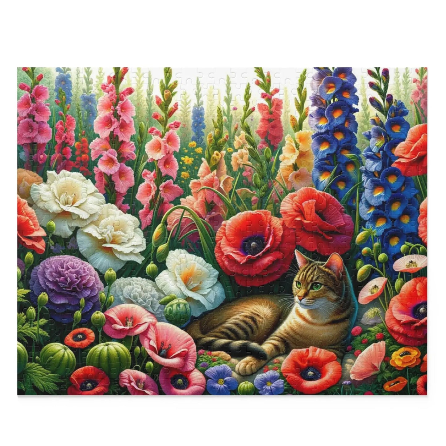 August Birthday Flower Puzzle - Gladiolas and Poppies - Cat Lover Gift  - 120-piece- 252-piece- 500-piece size - Montecore PawPrints