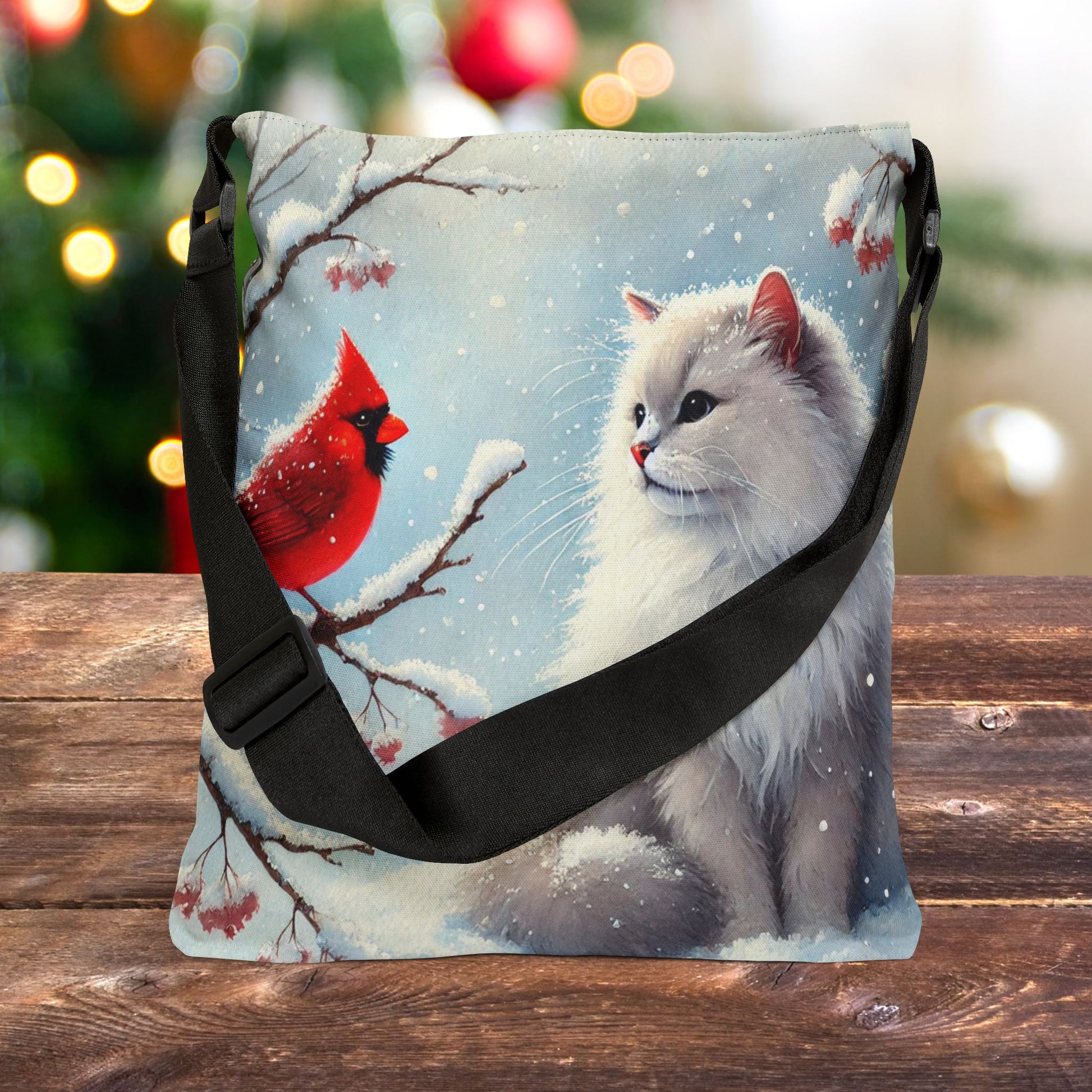 Winter Cardinal - Cat Lover - Adjustable Strap Tote Bag   