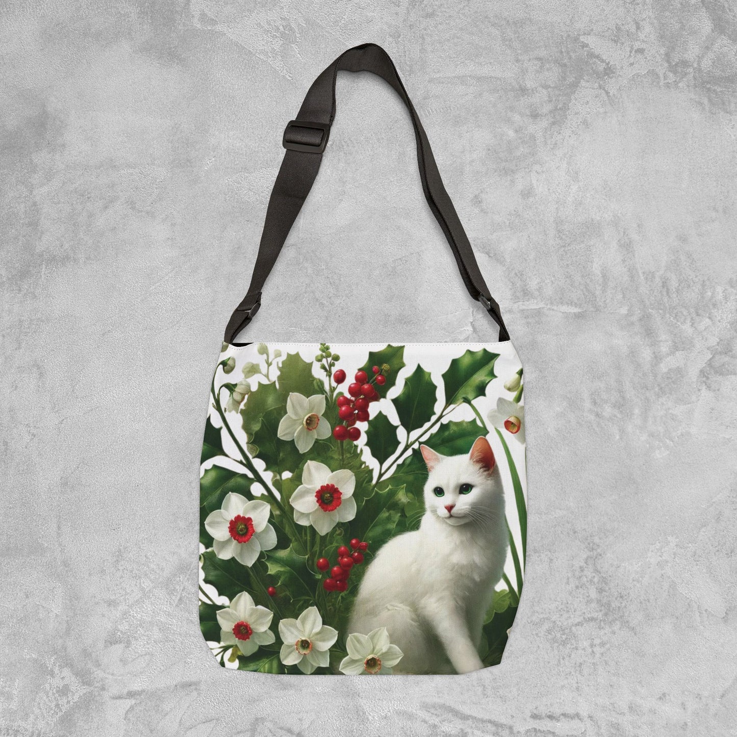 December Birth Flower - Cat Lover - Adjustable Strap Tote Bag   