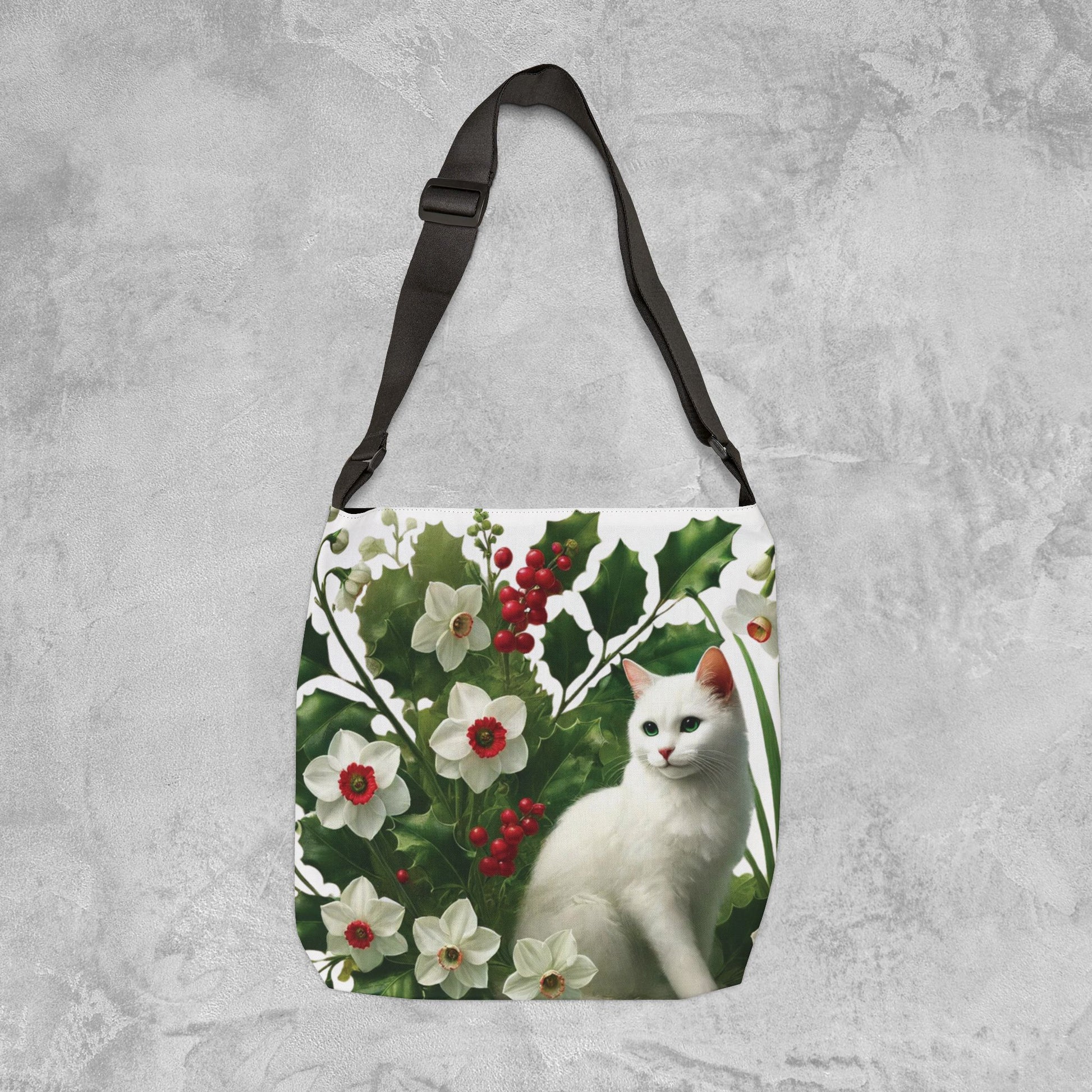 December Birth Flower - Cat Lover - Adjustable Strap Tote Bag   