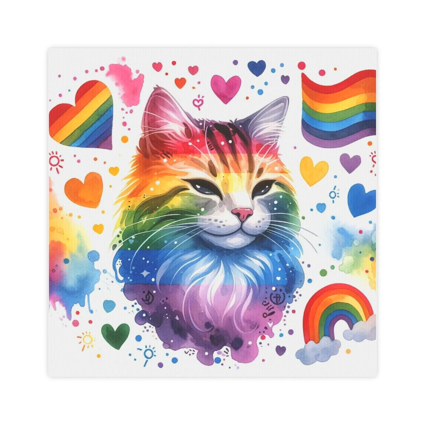 Rainbows and Cats - Water Paint- Cat Lover - Wall Art Decor  - 8x8 Canvas Tile Print - Montecore PawPrints