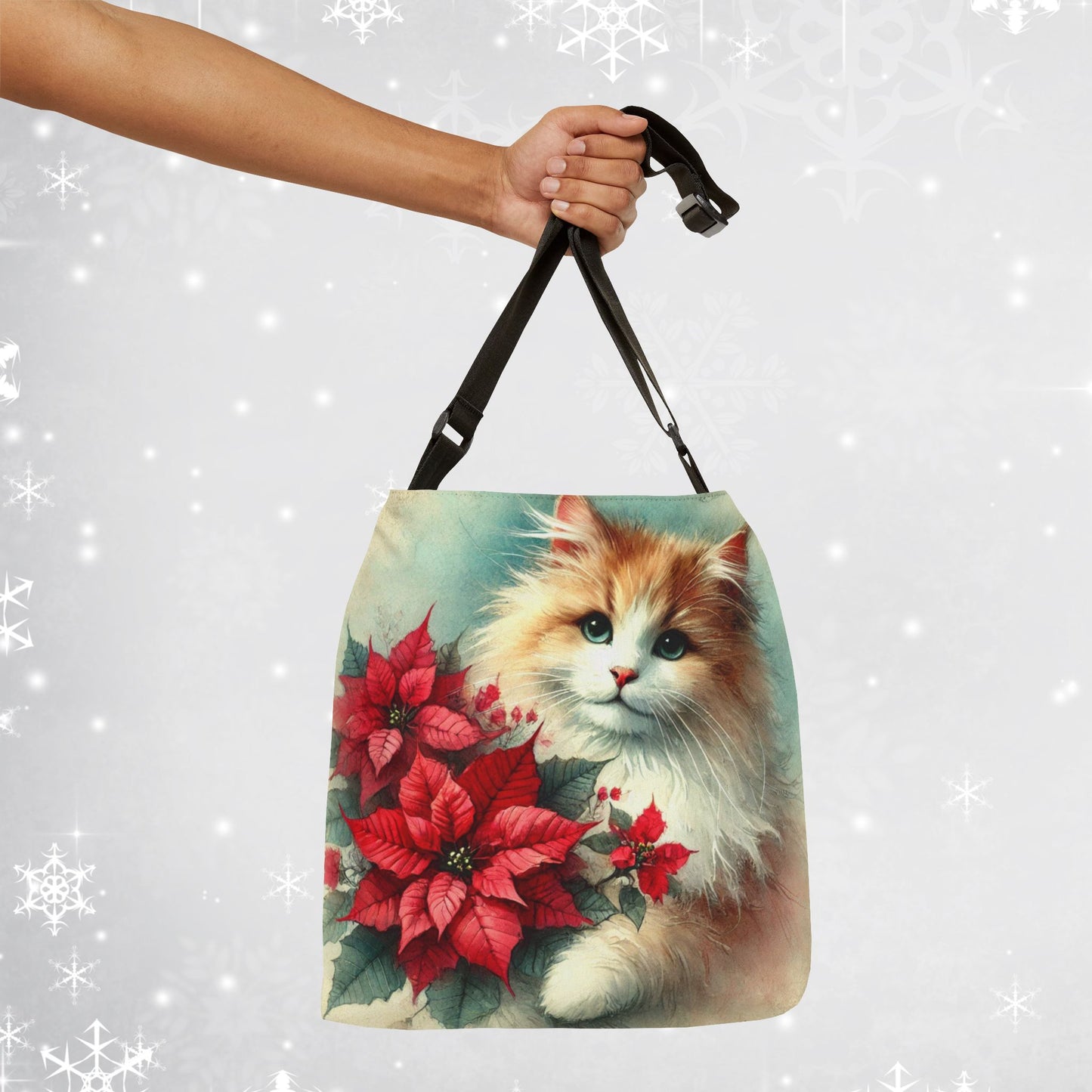 Poinsettia Bouquet - Cat Lover - Adjustable Strap Tote Bag   