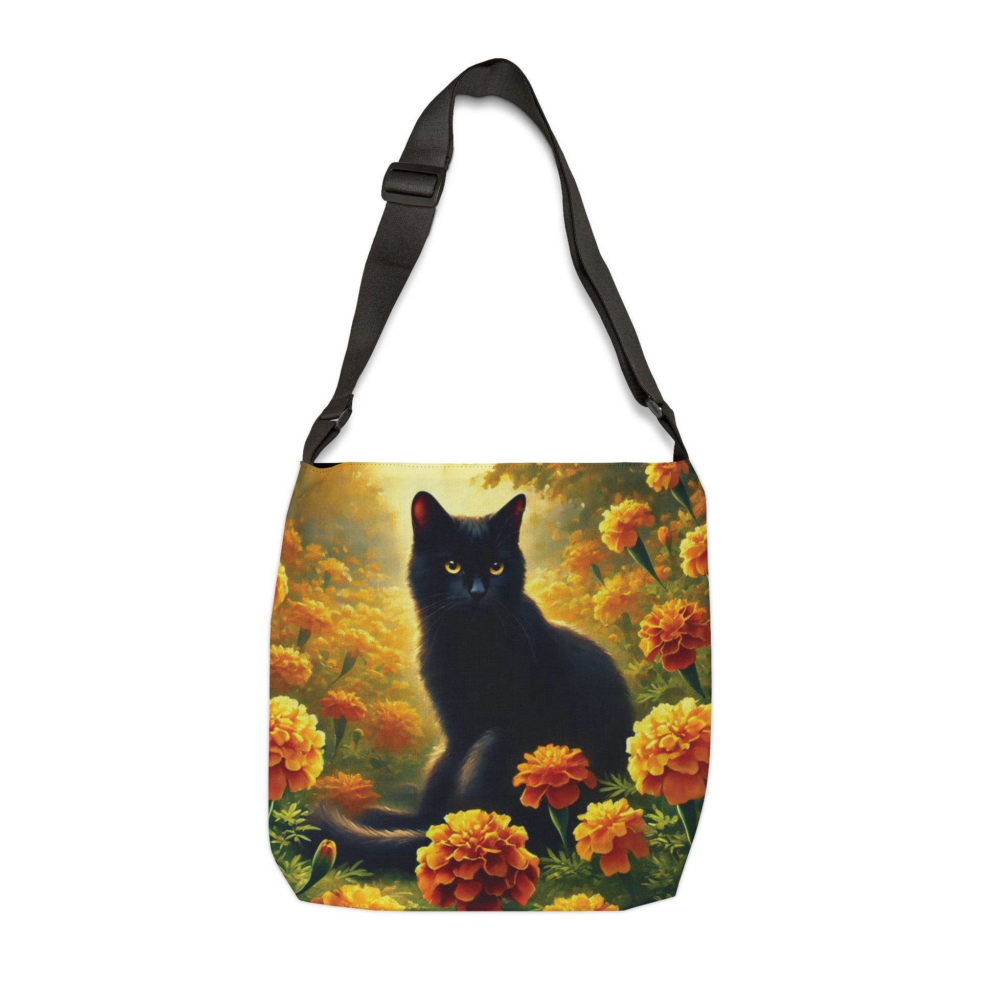 October Birth Flower - Marigolds - Cat Lover - Adjustable Strap Tote Bag   