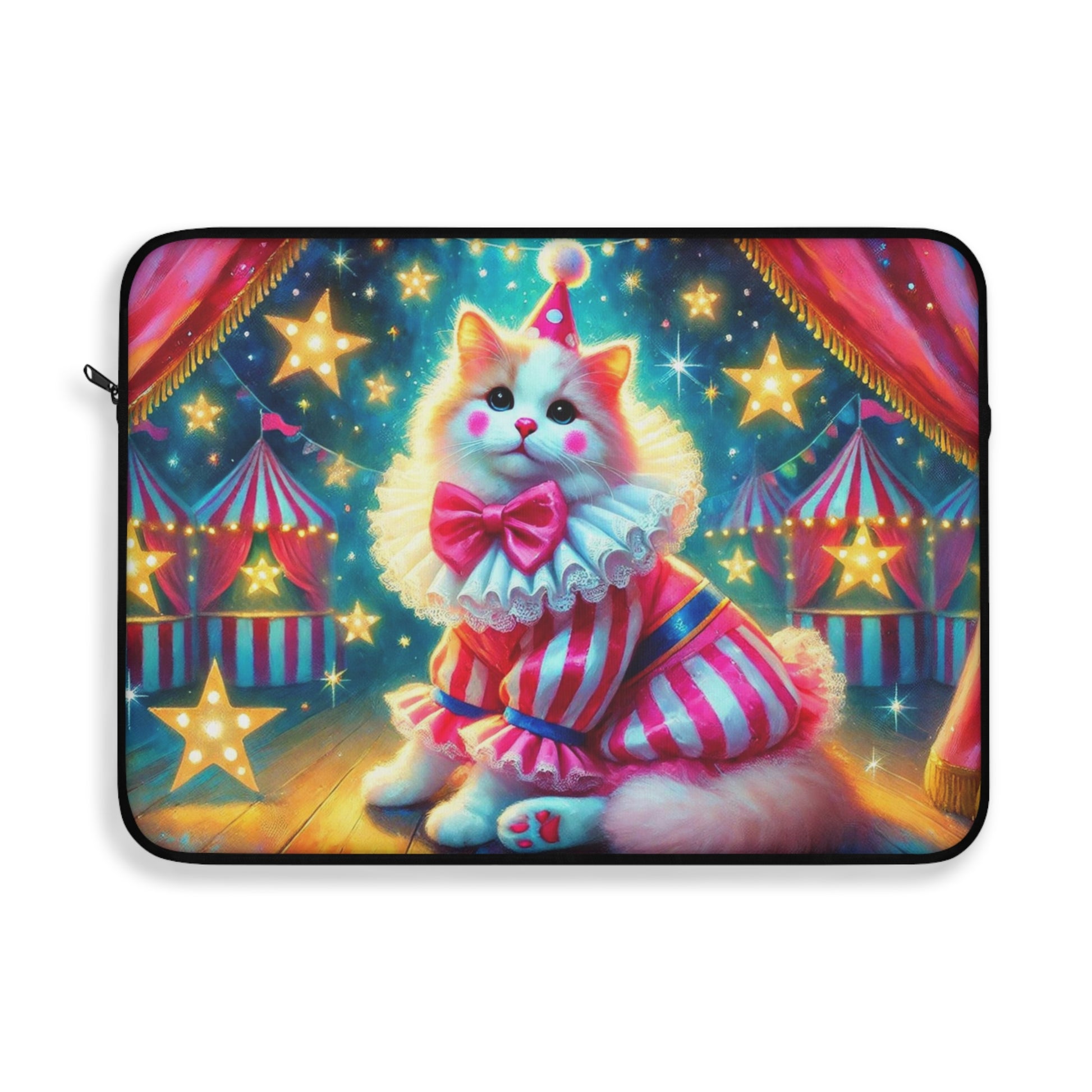 Circus Pink Stripped Cat Clown - Laptop Sleeve   