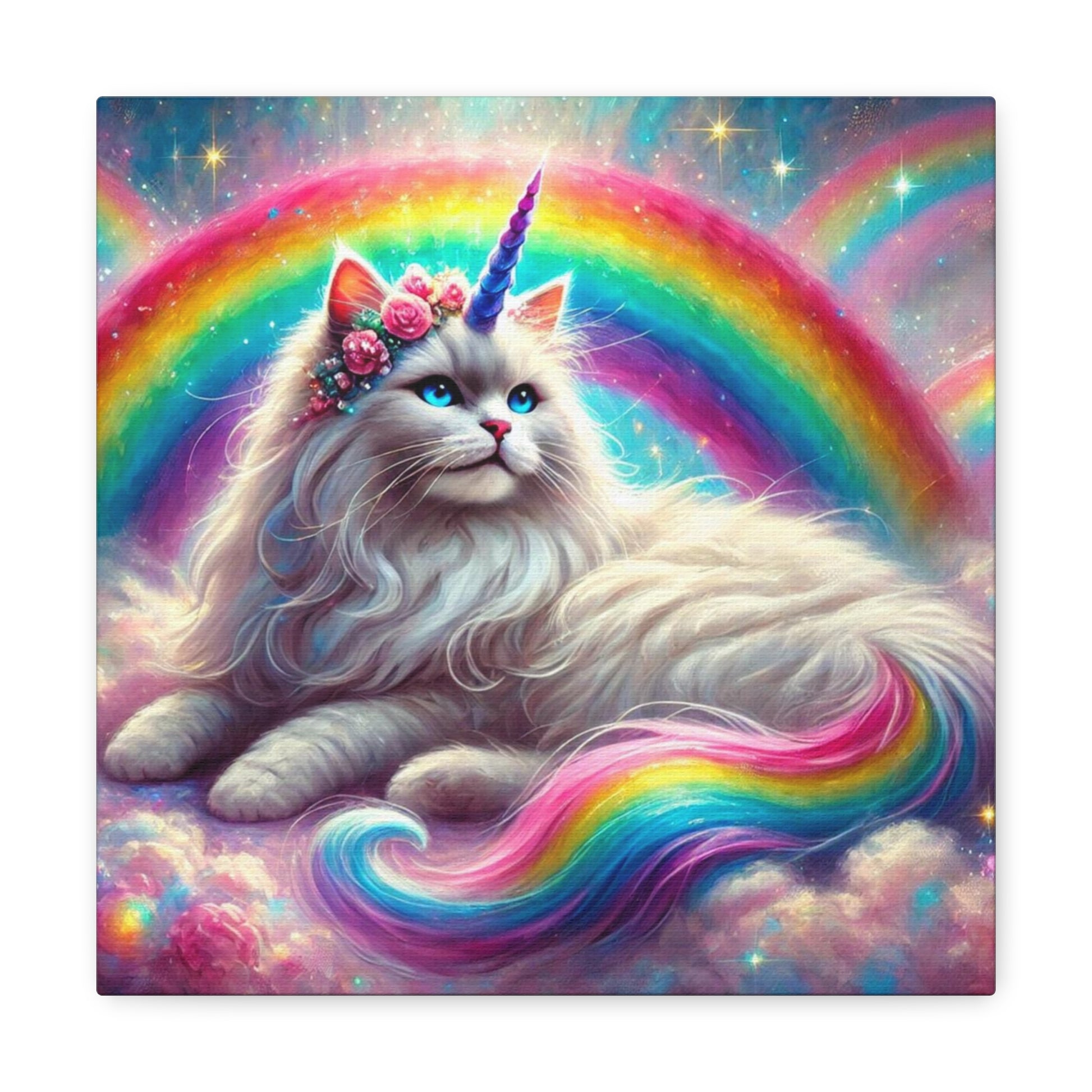 Magical Caticorn - Cat Unicorn - Rainbow Decor - Canvas Gallery Wraps - 3 Sizes   