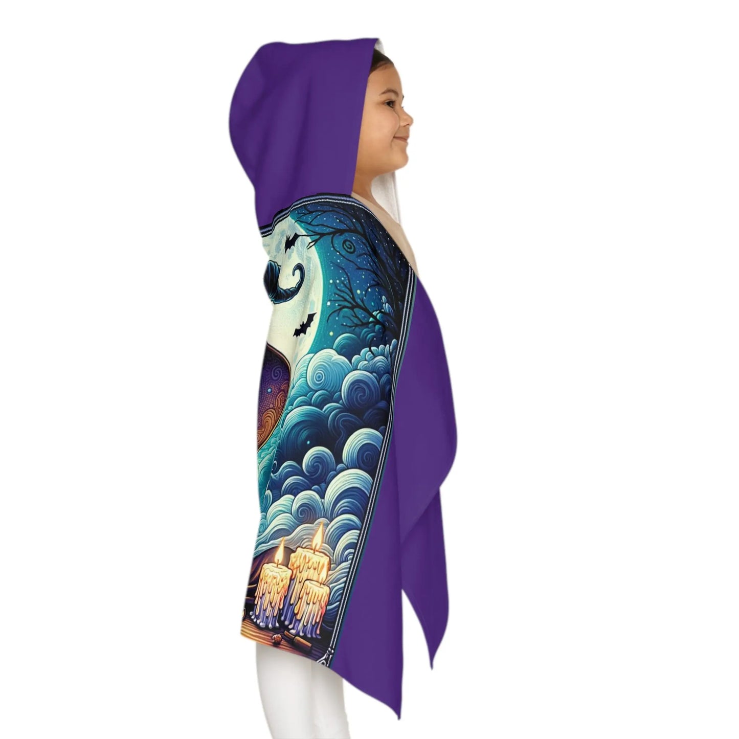 Witchy Cat - Purple Halloween  - Youth Hooded Towel   